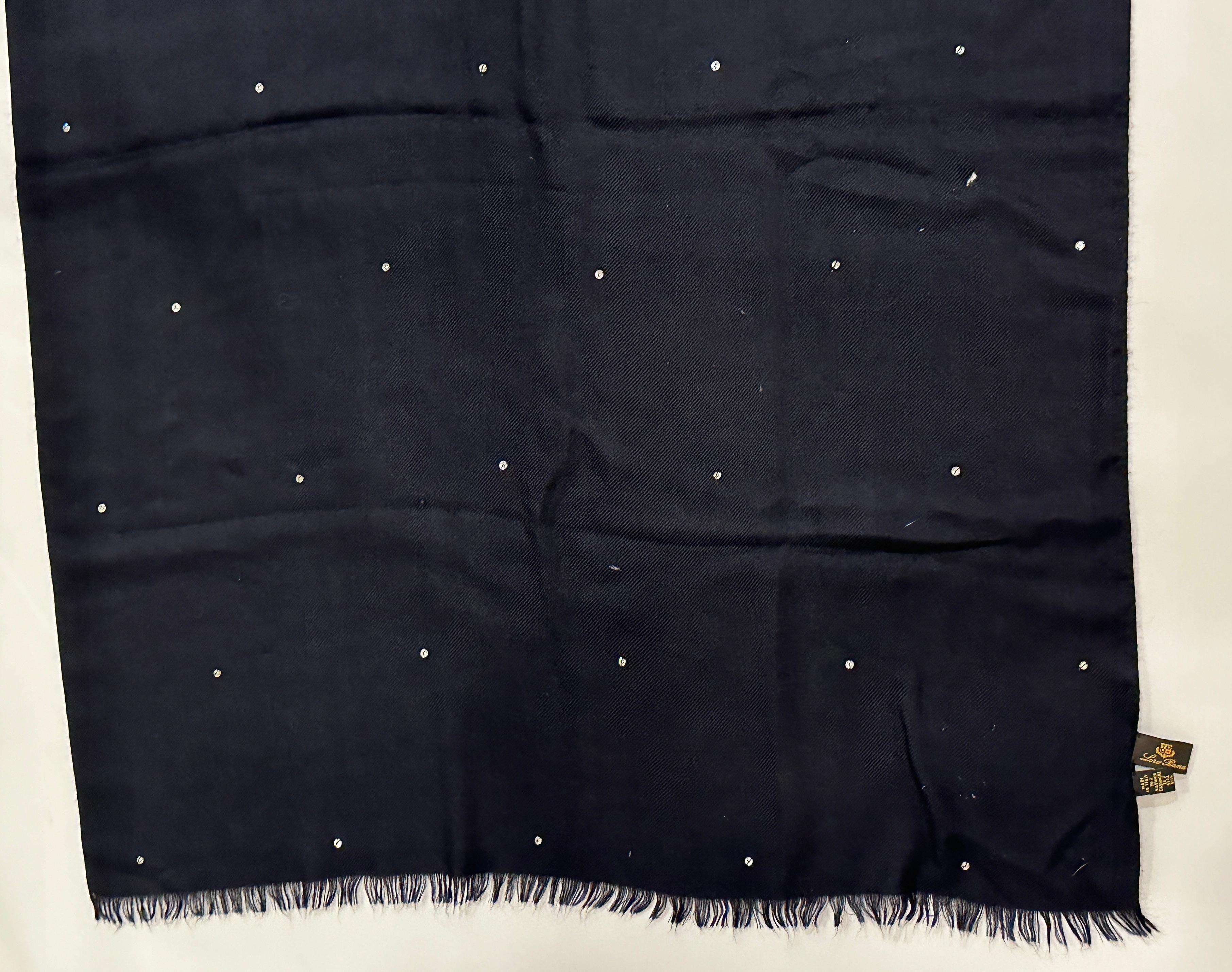 Loro Piana Wonderfully Lightweight Fringed Studded Midnight-Black Cashmere Shawl For Sale 2