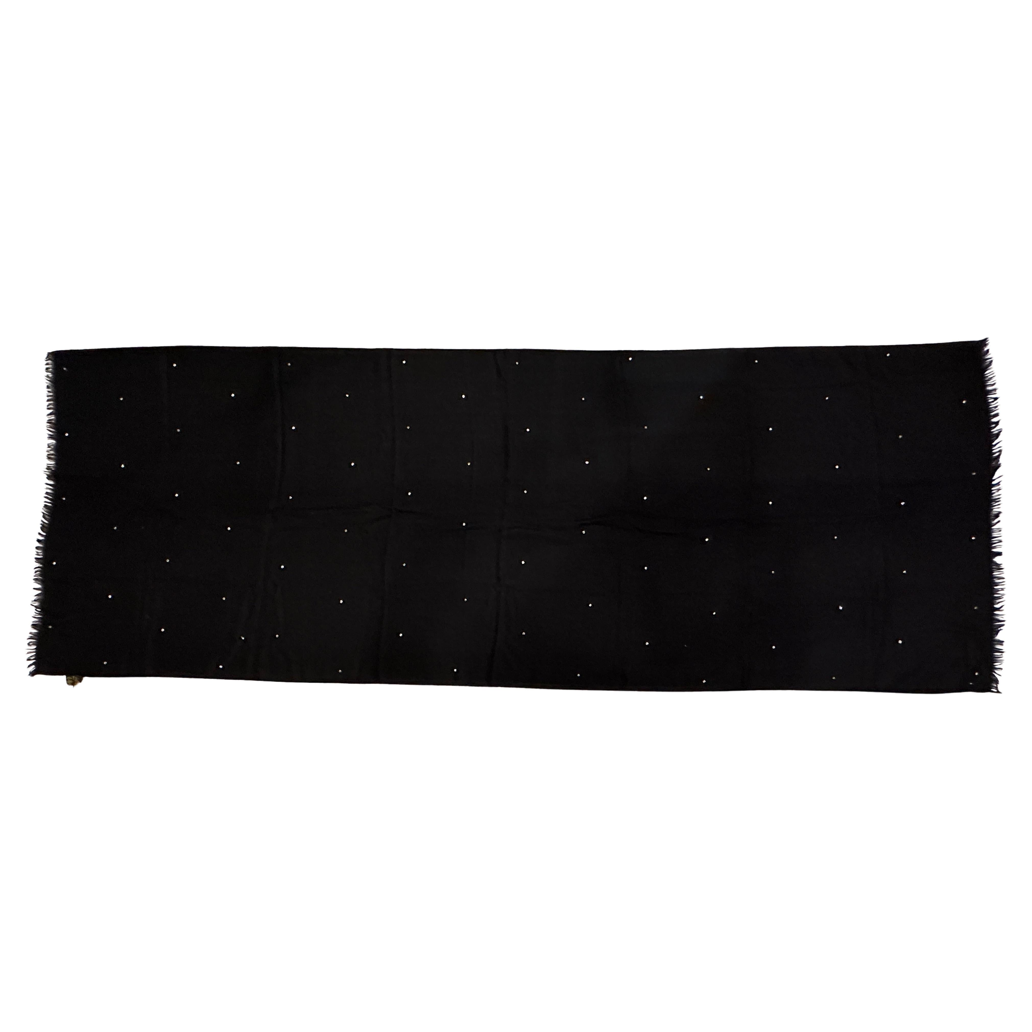 Loro Piana Wonderfully Lightweight Fringed Studded Midnight-Black Cashmere Shawl For Sale