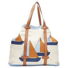 Loro Piana borsa in tela con tracolla in pelle marrone con stampa Yacht