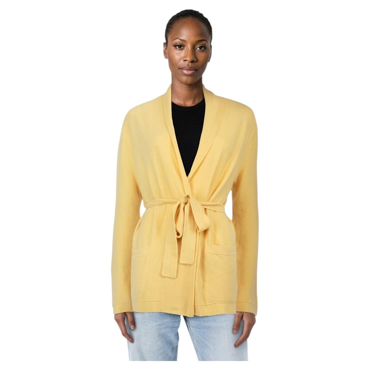 Loro Piana Yellow Cashmere Belted Cardigan Size M