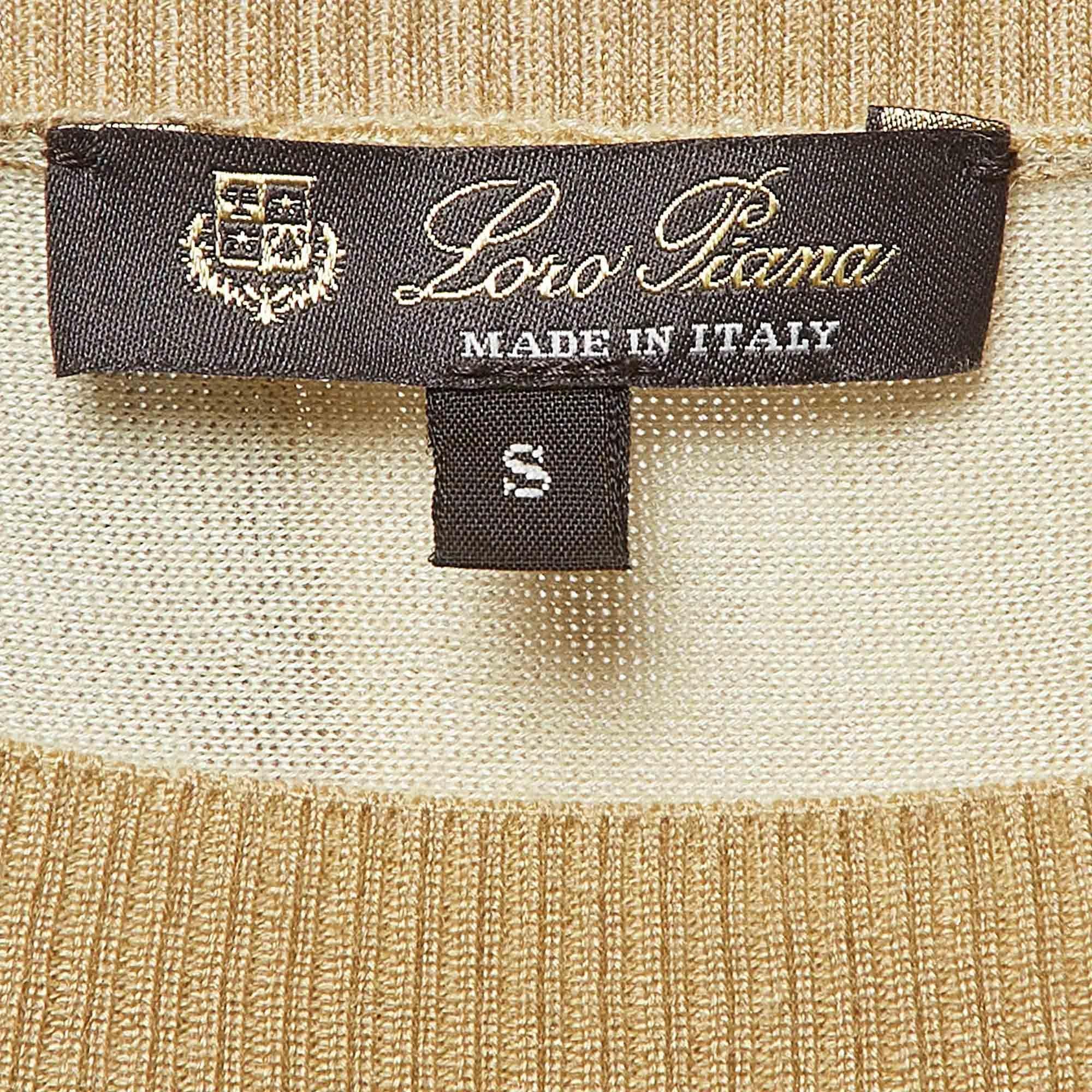 Loro Piana - Robe longue évasée sans manches à rayures jaunes en maille de cachemire S en vente 2