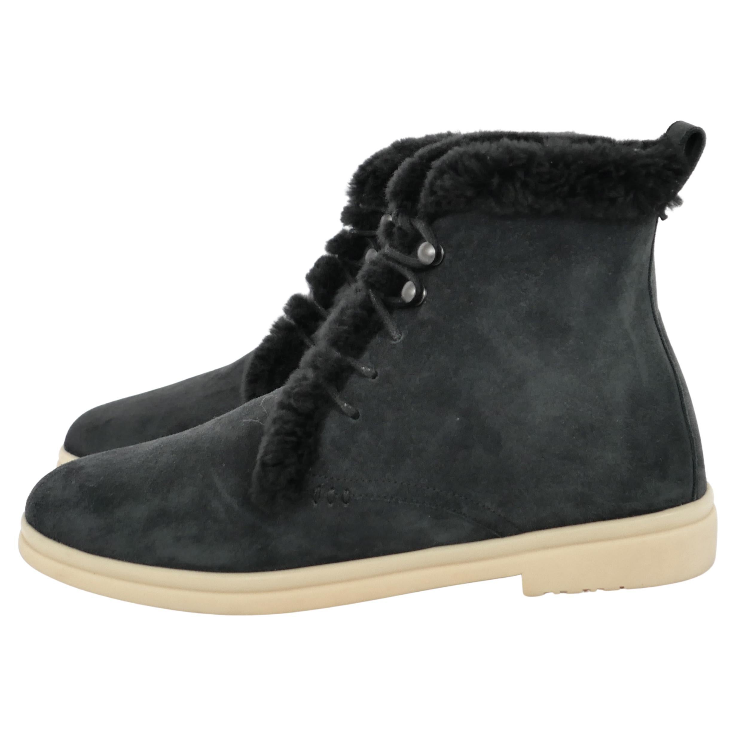 Loro Piana Walk Fur Fined Lace Up Ankle Boots