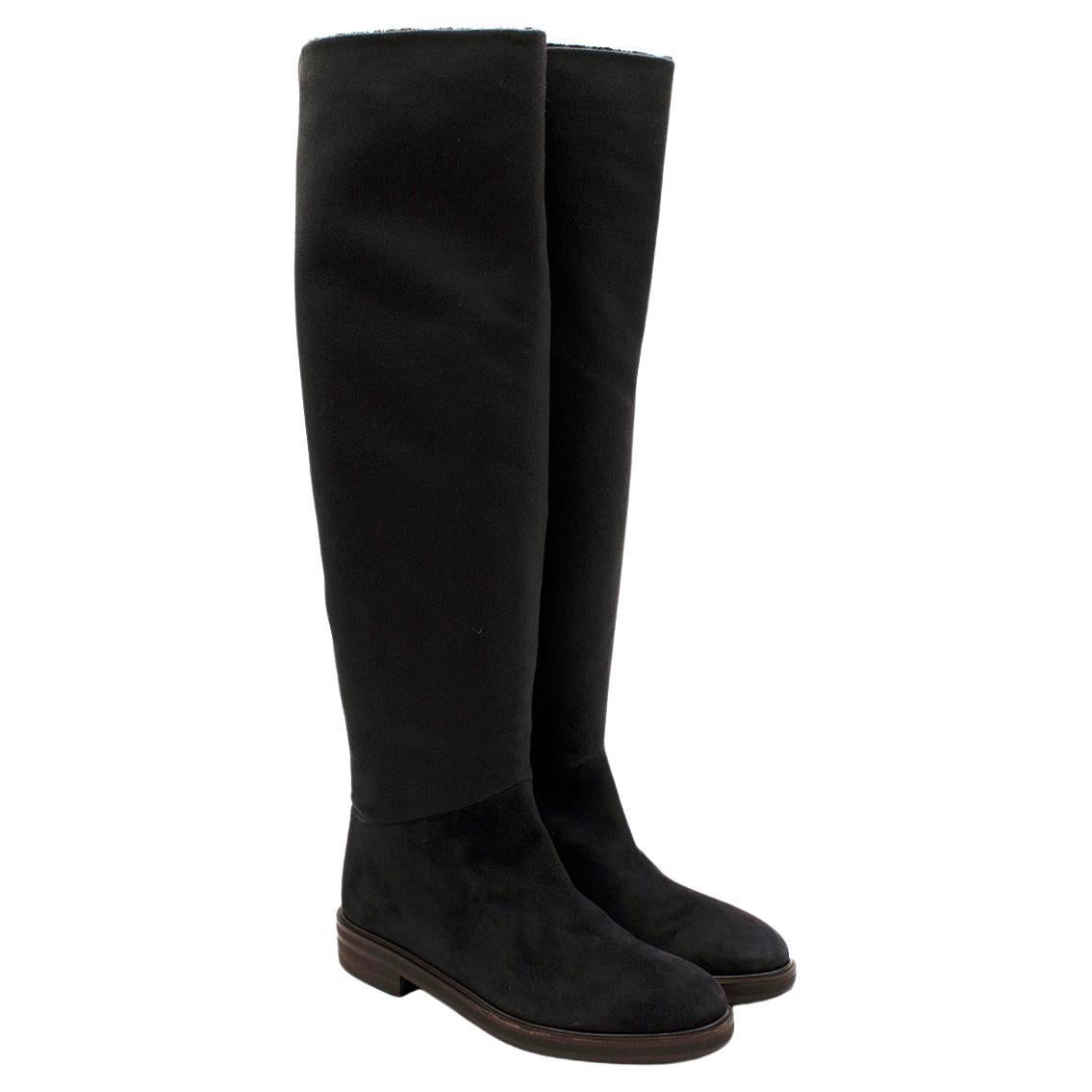 pull on suede knee high boots