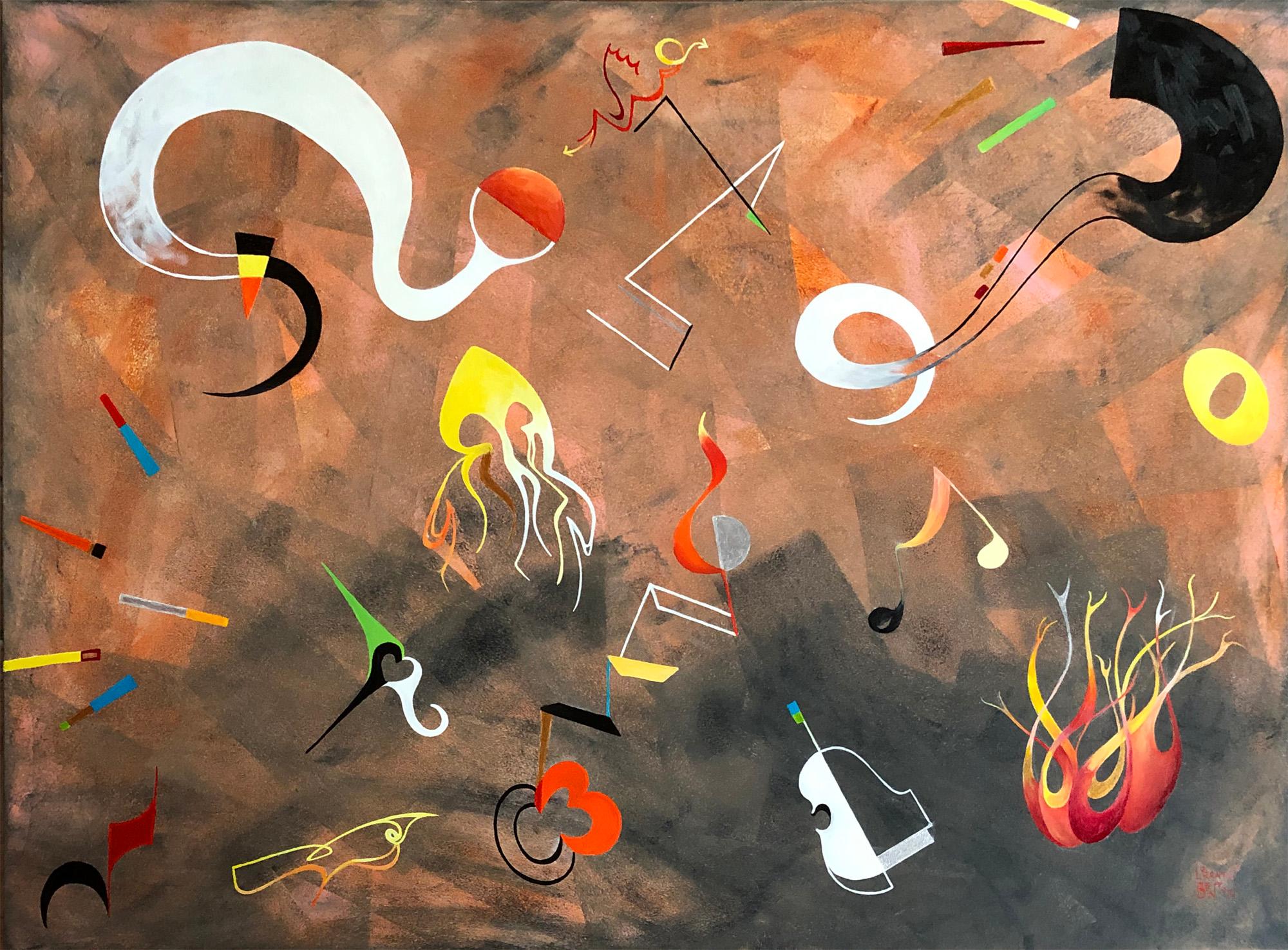 Lorraine Benton Abstract Painting - "Music and Fire"   Contemporary Abstract Mixed Media Painting
