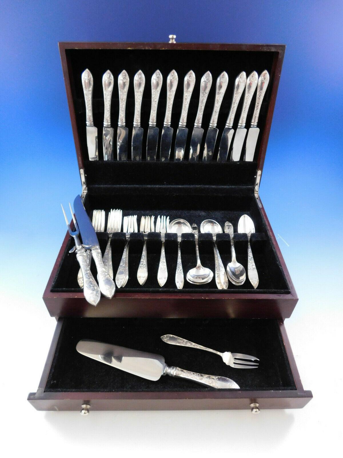 Lorraine by Schofield bright-cut sterling silver flatware set, 44 pieces. This set includes:

8 knives, 9