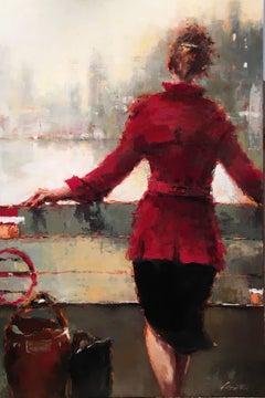 The Sound of Leaving, Oil on Canvas Impressionist Figurative Painting