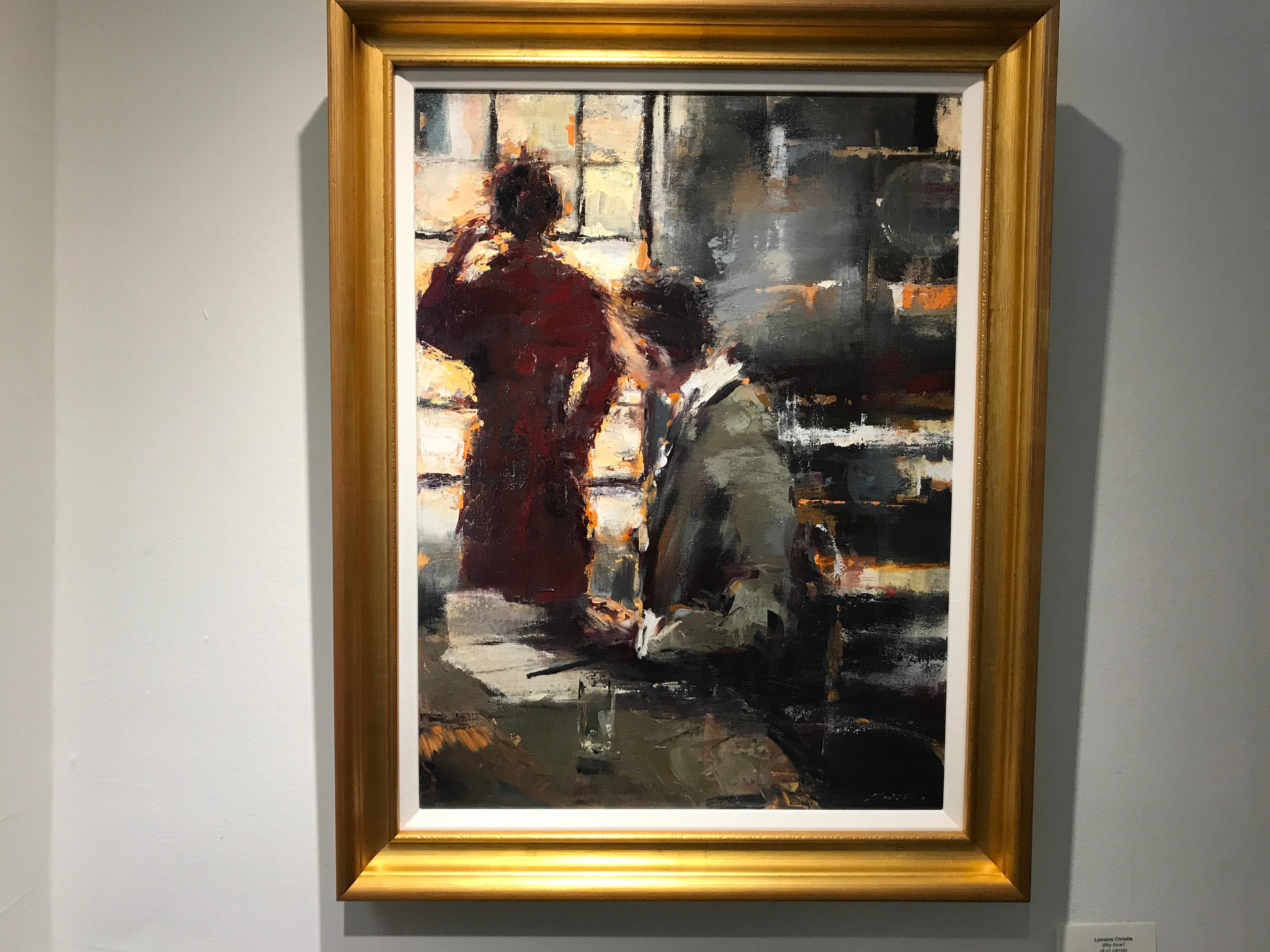 Pourquoi maintenant ? de Lorraine Christie, peinture à l'huile impressionniste figurative encadrée 1