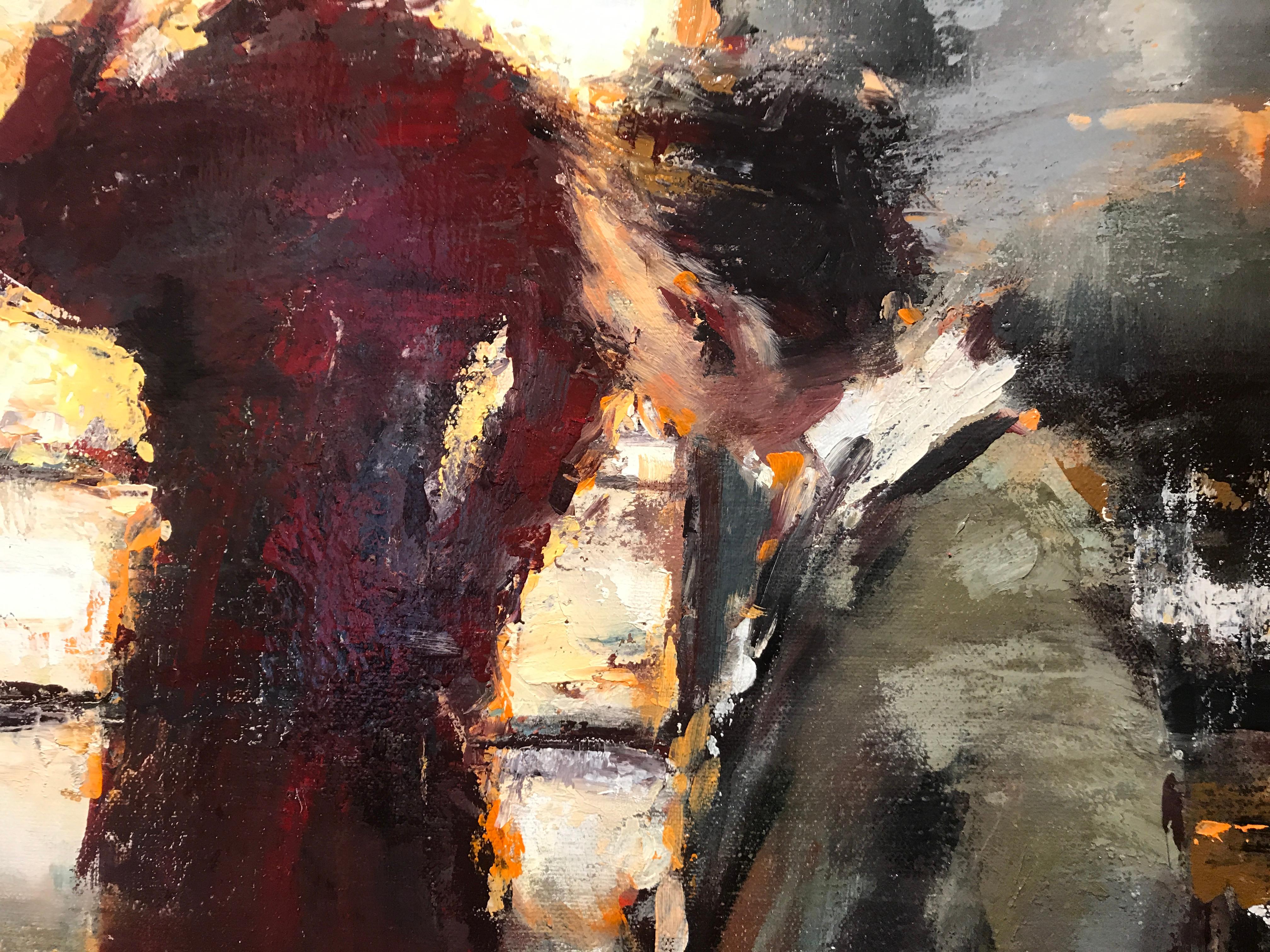 Pourquoi maintenant ? de Lorraine Christie, peinture à l'huile impressionniste figurative encadrée 5