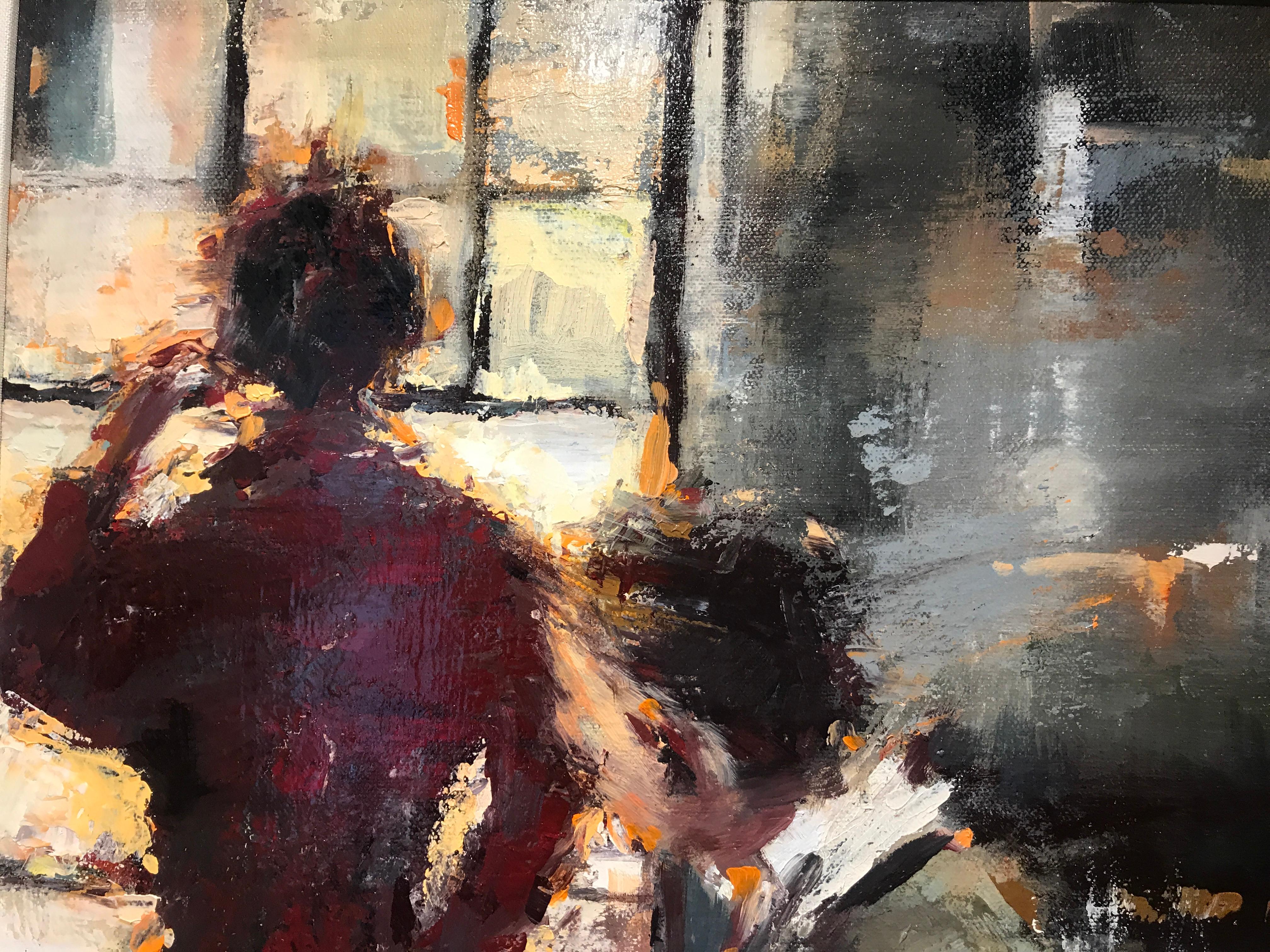 Pourquoi maintenant ? de Lorraine Christie, peinture à l'huile impressionniste figurative encadrée 6