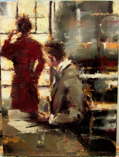 Pourquoi maintenant ? de Lorraine Christie, peinture à l'huile impressionniste figurative encadrée