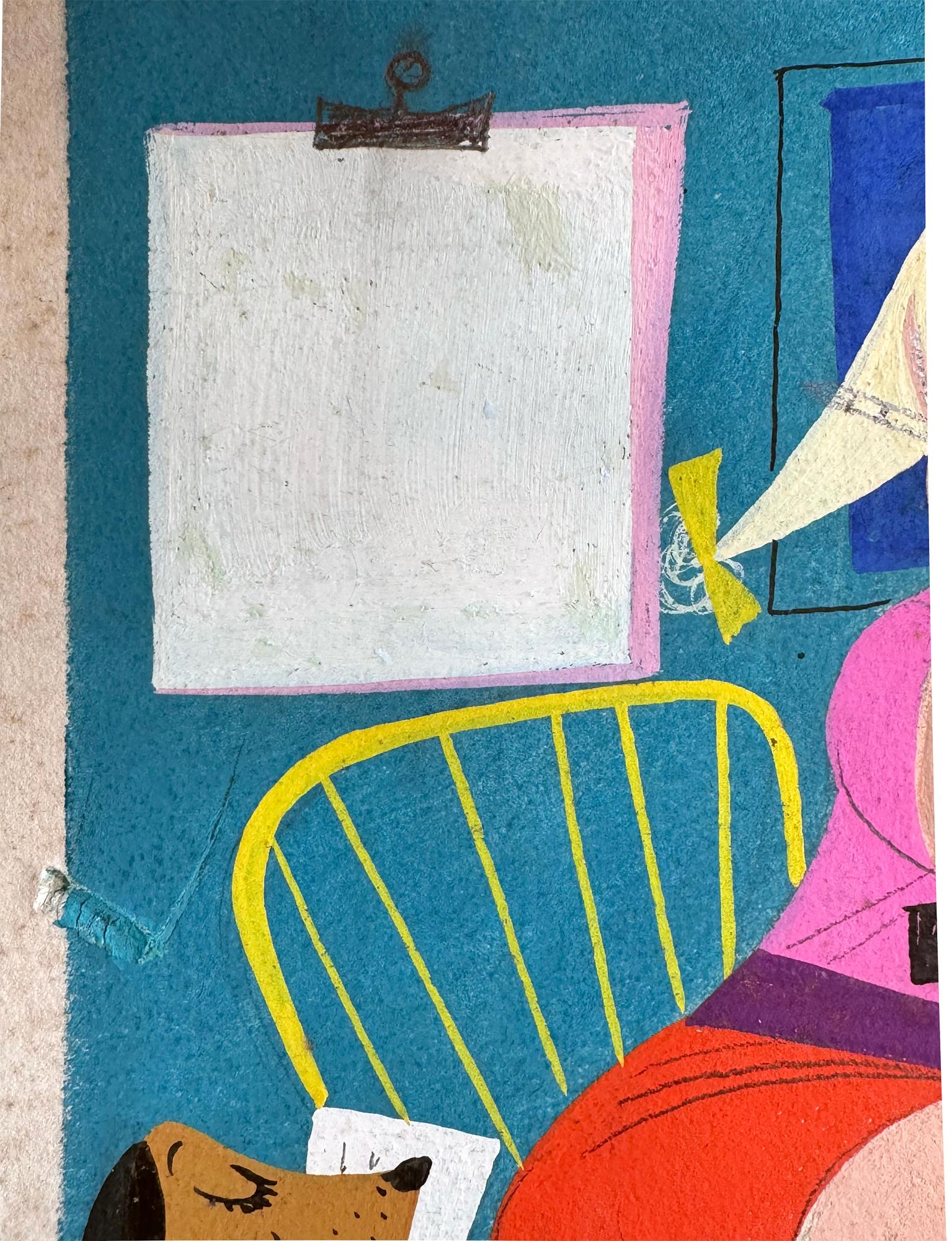 Redattore e dattilografo  - Illustrazione di rivista femminile di metà secolo Arte naif in vendita 5