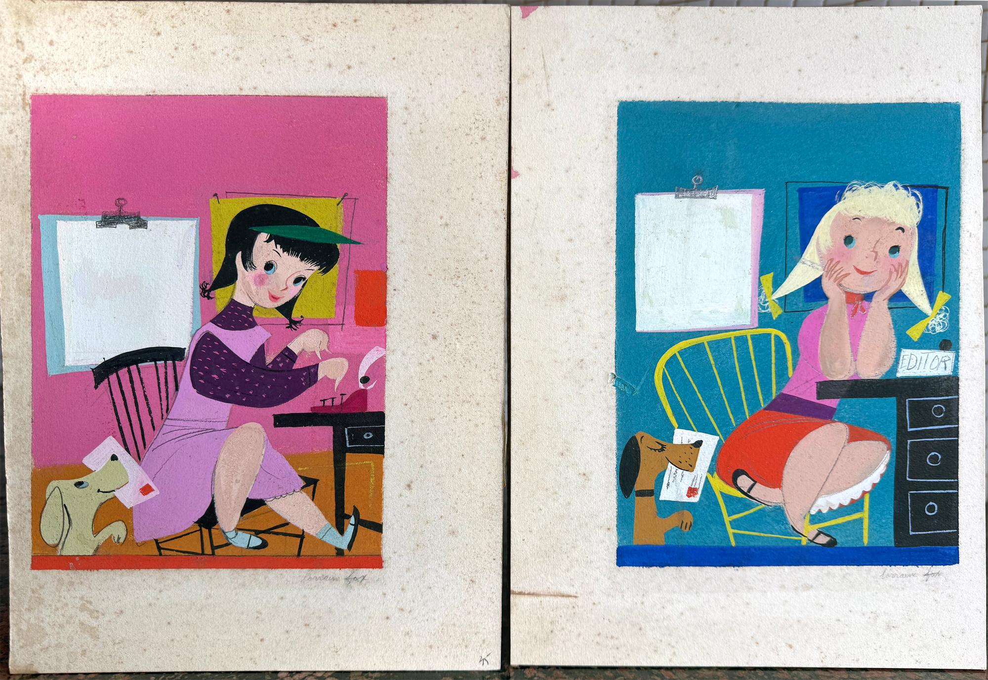 Redattore e dattilografo  - Illustrazione di rivista femminile di metà secolo Arte naif in vendita 8