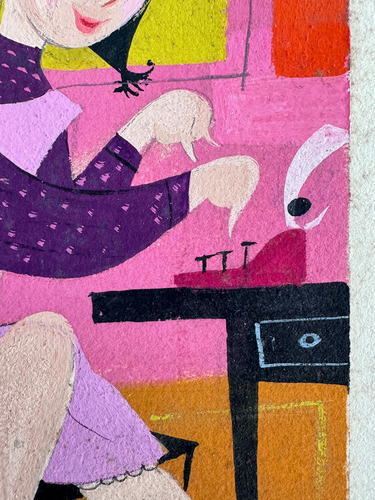 Redattore e dattilografo  - Illustrazione di rivista femminile di metà secolo Arte naif - Painting Outsider Art di Lorraine Fox