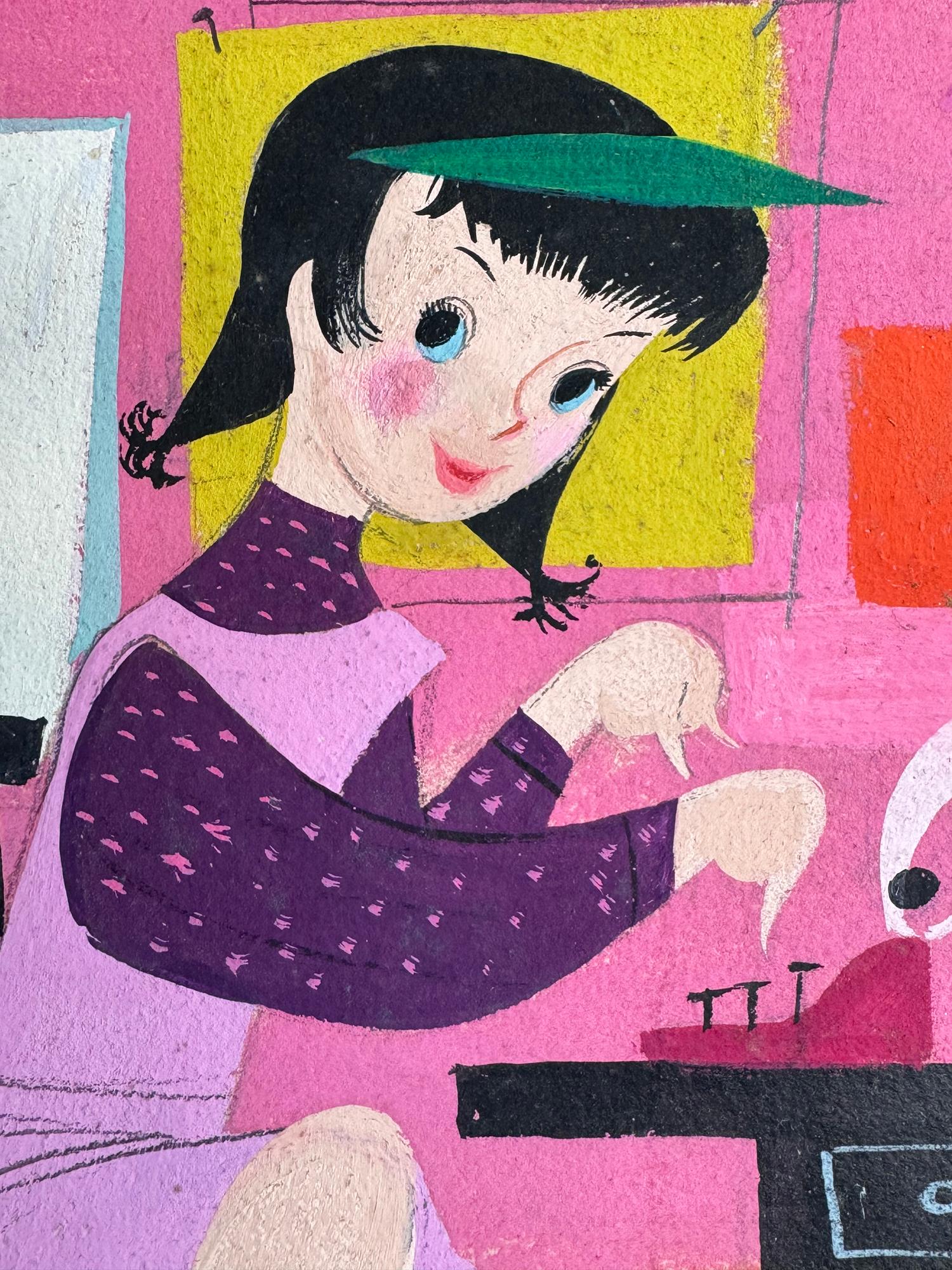Redattore e dattilografo  - Illustrazione di rivista femminile di metà secolo Arte naif - Portrait Painting Marrone di Lorraine Fox