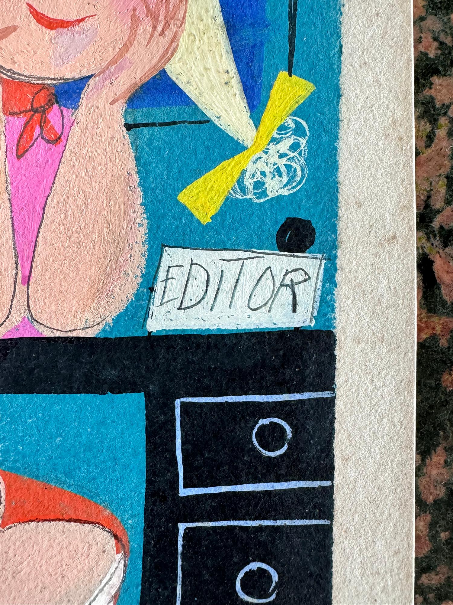 Redattore e dattilografo  - Illustrazione di rivista femminile di metà secolo Arte naif in vendita 1
