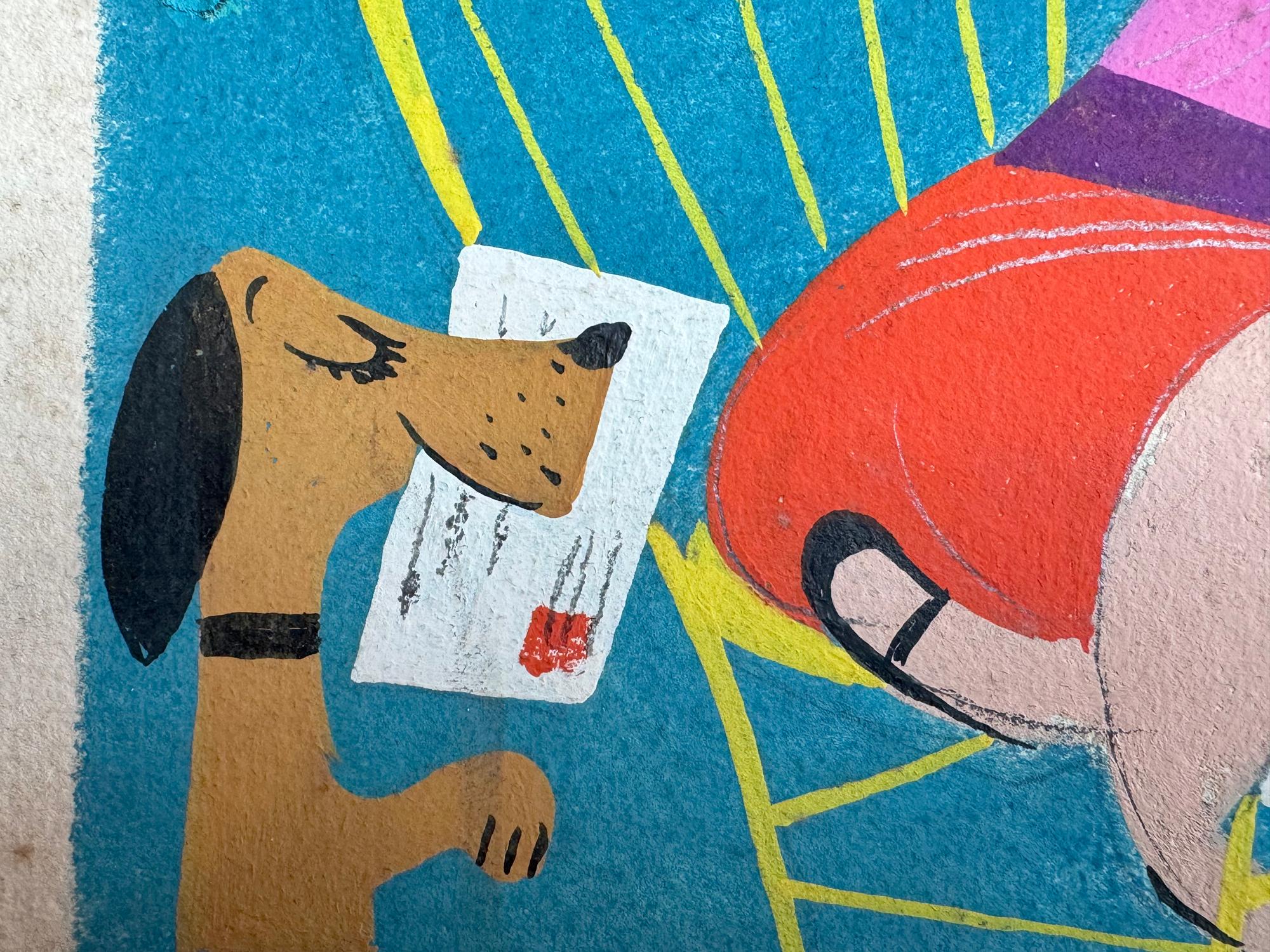 Redattore e dattilografo  - Illustrazione di rivista femminile di metà secolo Arte naif in vendita 2
