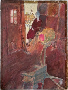 Introspective Woman / Actress on Movie Set. Mid Century Art, Female Illustrator