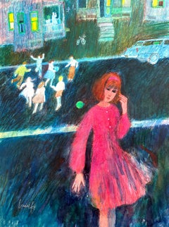 Young Girl Red Dress lost in Thought, Mid Century Woman's Magazine Illustration