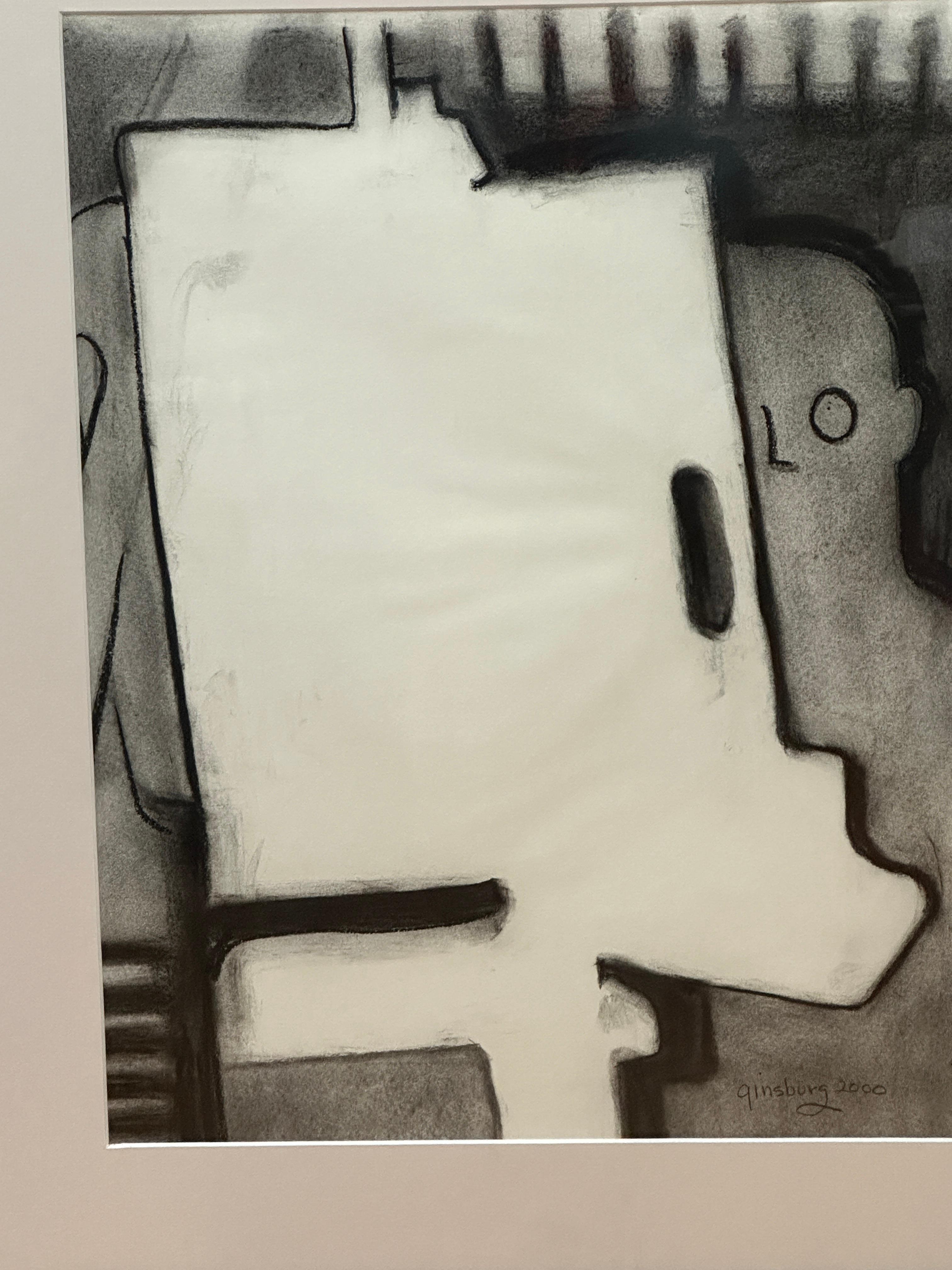 Semi-Abstract Black and White Drawing by Lorraine Ginsburg For Sale 1
