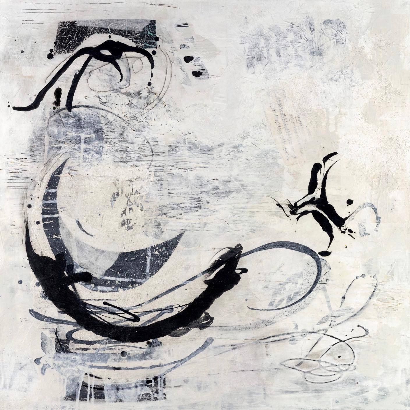'Free Spirit' - Black and White Abstract - Mixed Media Abstract Expressionist - Mixed Media Art by Lorraine Lawson