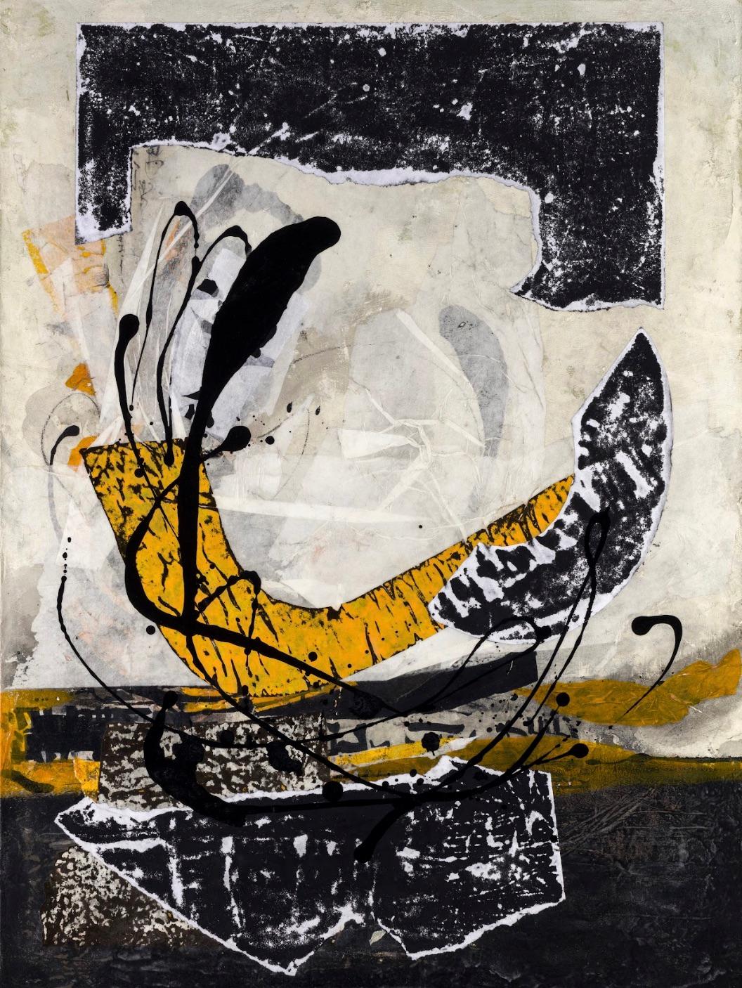 Lorraine Lawson’s "Year of the Tiger" is a striking 48" x 36" mixed media creation that captures the spirit and vivacity of its namesake. Utilizing a refined palette of monochromatic tones punctuated with bold yellows and blacks, Lawson weaves a