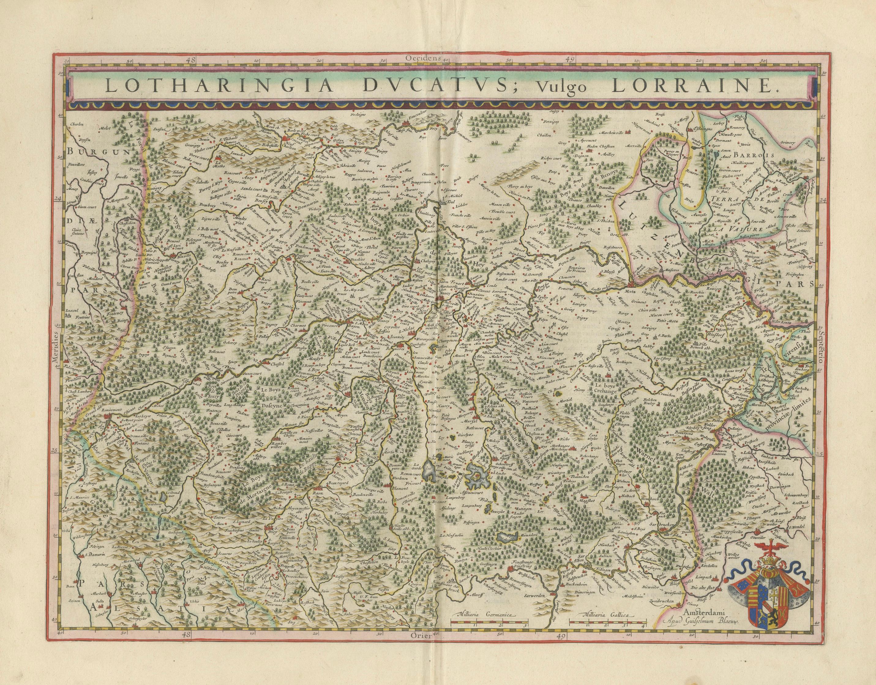 Lorraine Map – Blaeu Hand-Colored Dutch Golden Age Map of Lorraine c. 1642