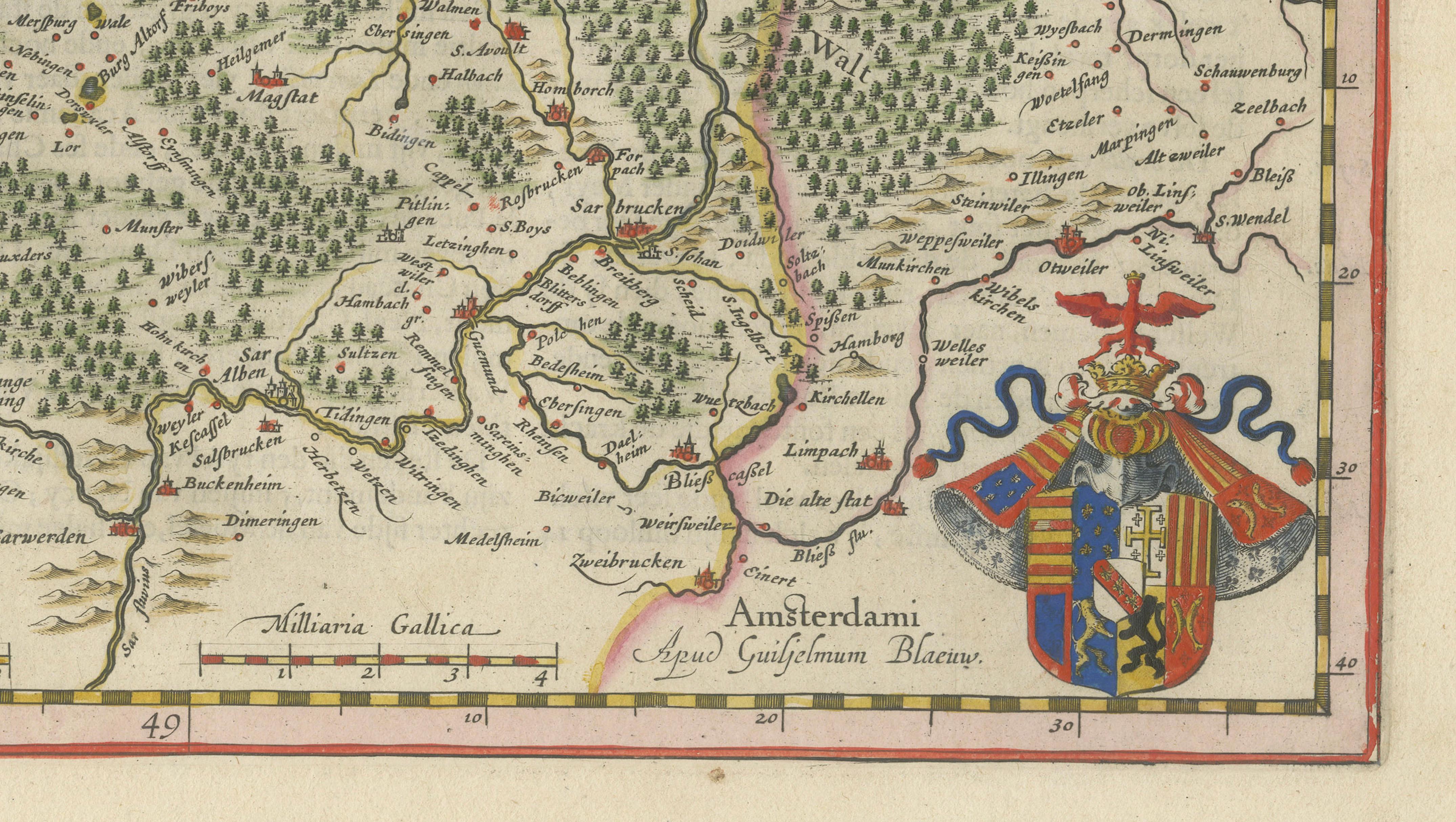 Lorraine Map – Blaeu Hand-Colored Dutch Golden Age Map of Lorraine c. 1642
