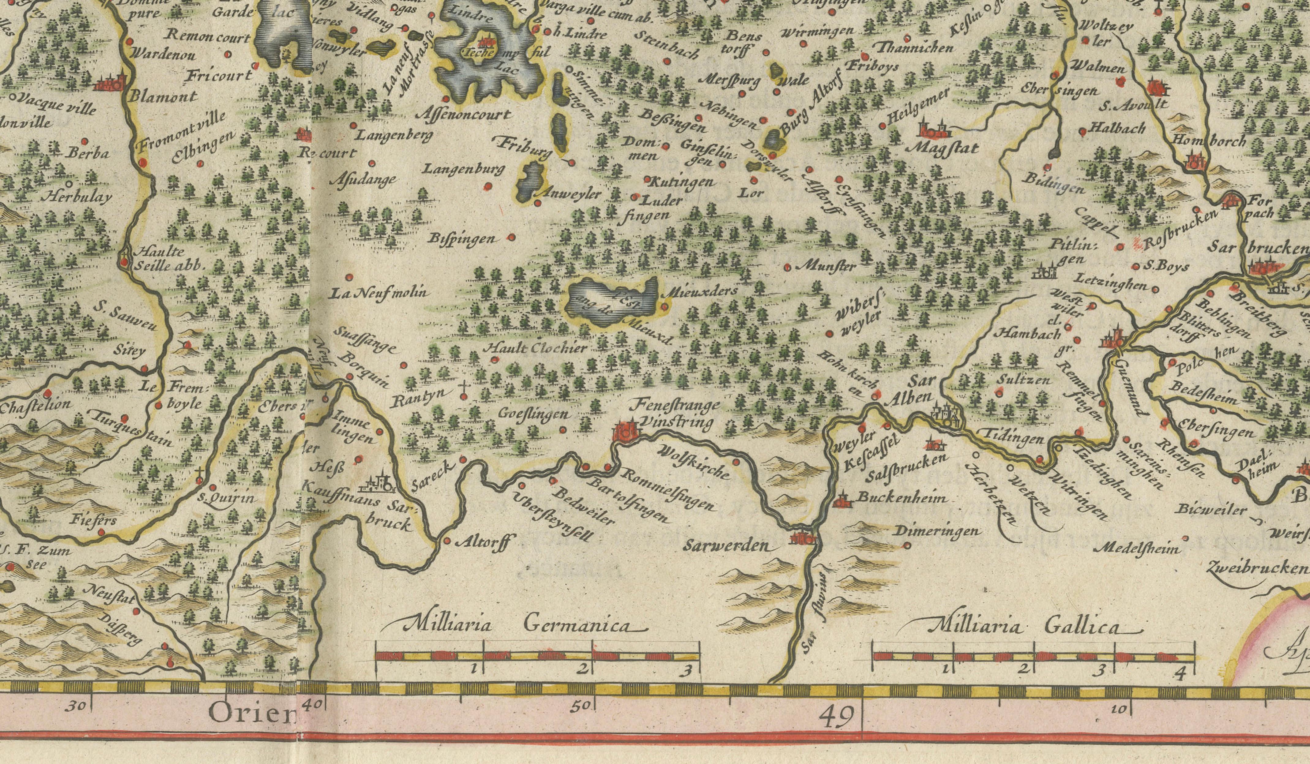Lorraine Map – Blaeu Hand-Colored Dutch Golden Age Map of Lorraine c. 1642