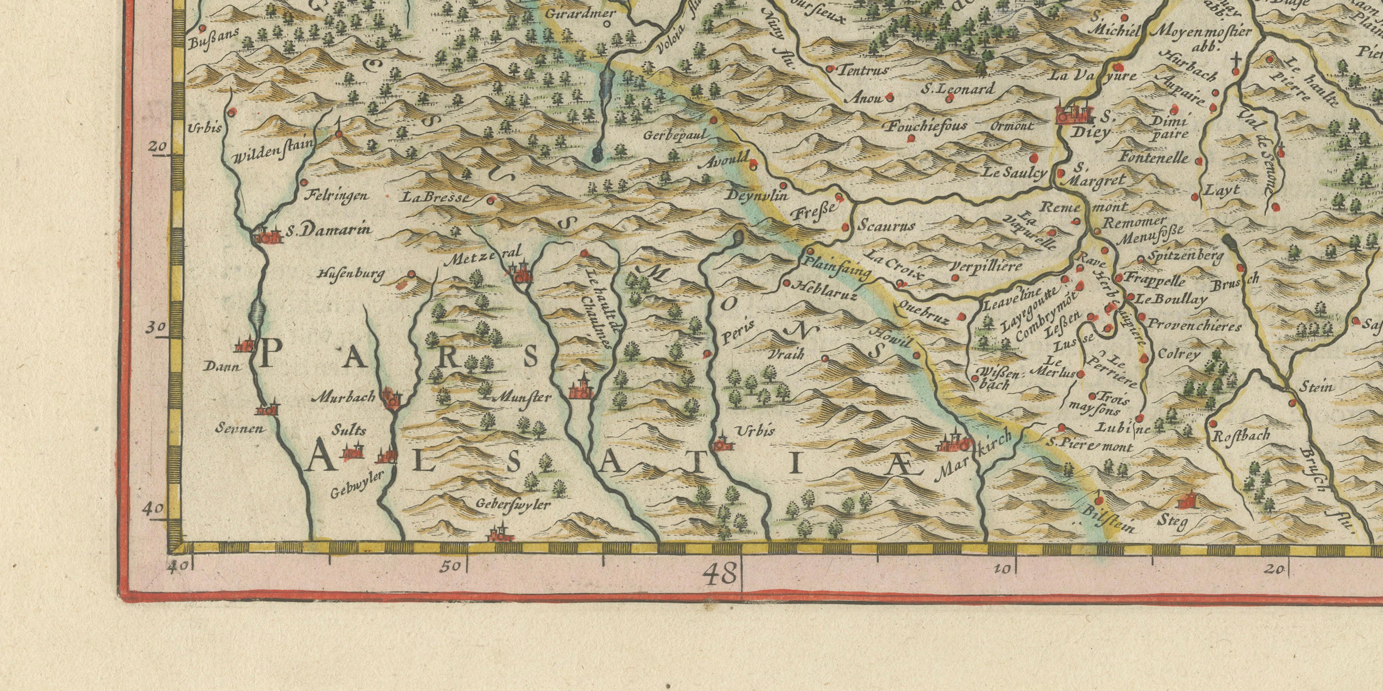 Lorraine Map – Blaeu Hand-Colored Dutch Golden Age Map of Lorraine c. 1642