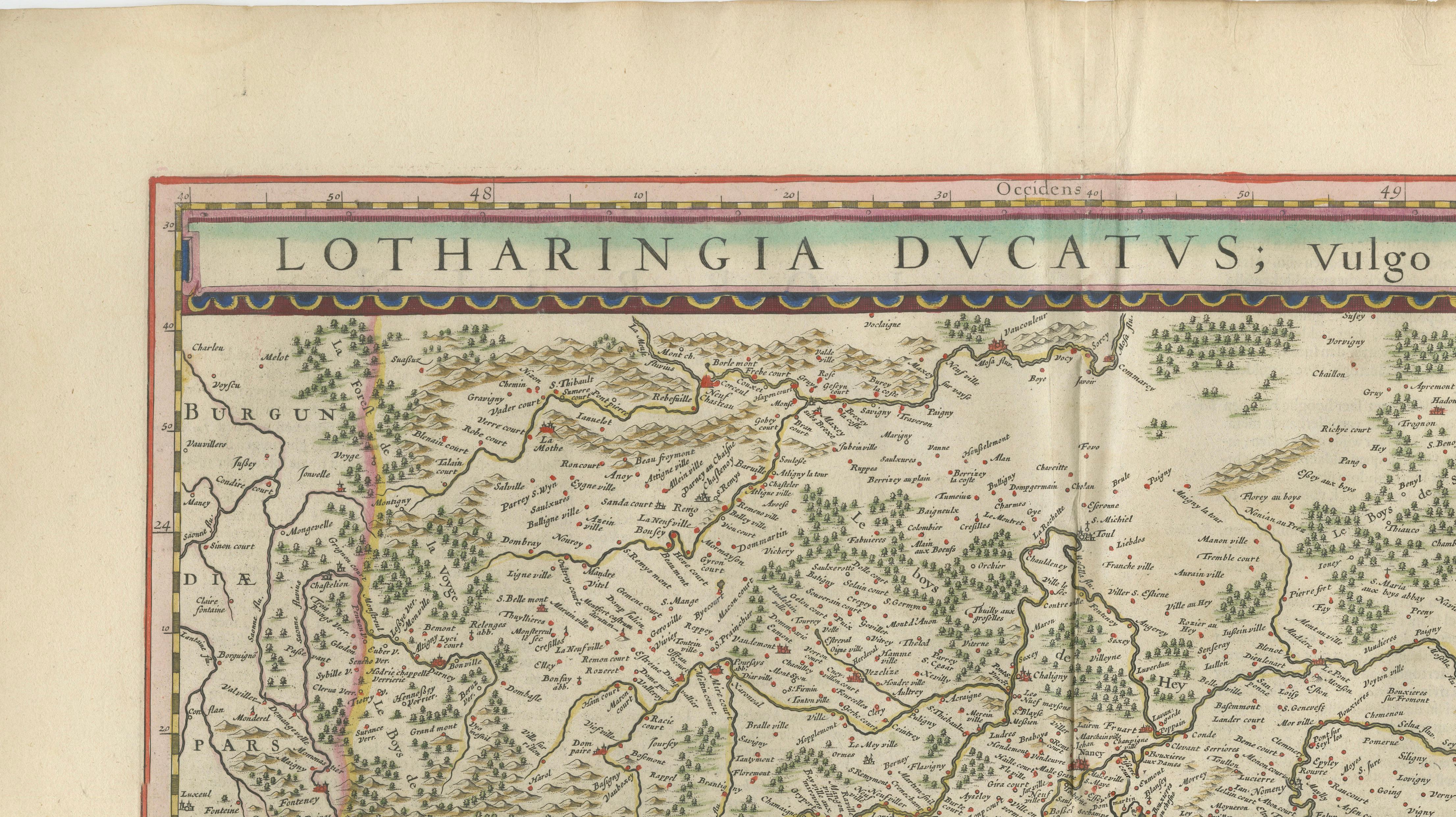 Lorraine Map – Blaeu Hand-Colored Dutch Golden Age Map of Lorraine c. 1642