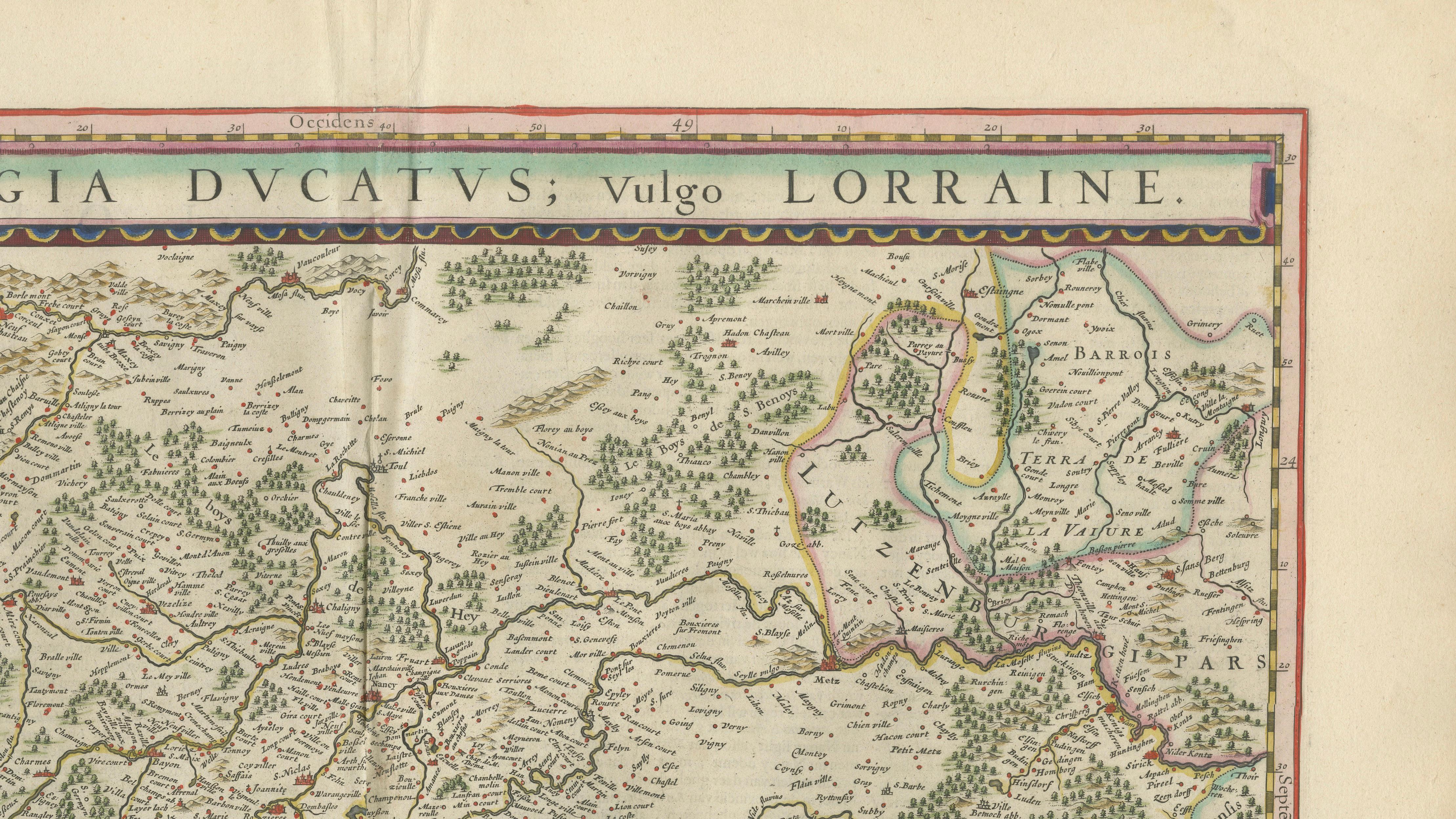 Lorraine Map – Blaeu Hand-Colored Dutch Golden Age Map of Lorraine c. 1642