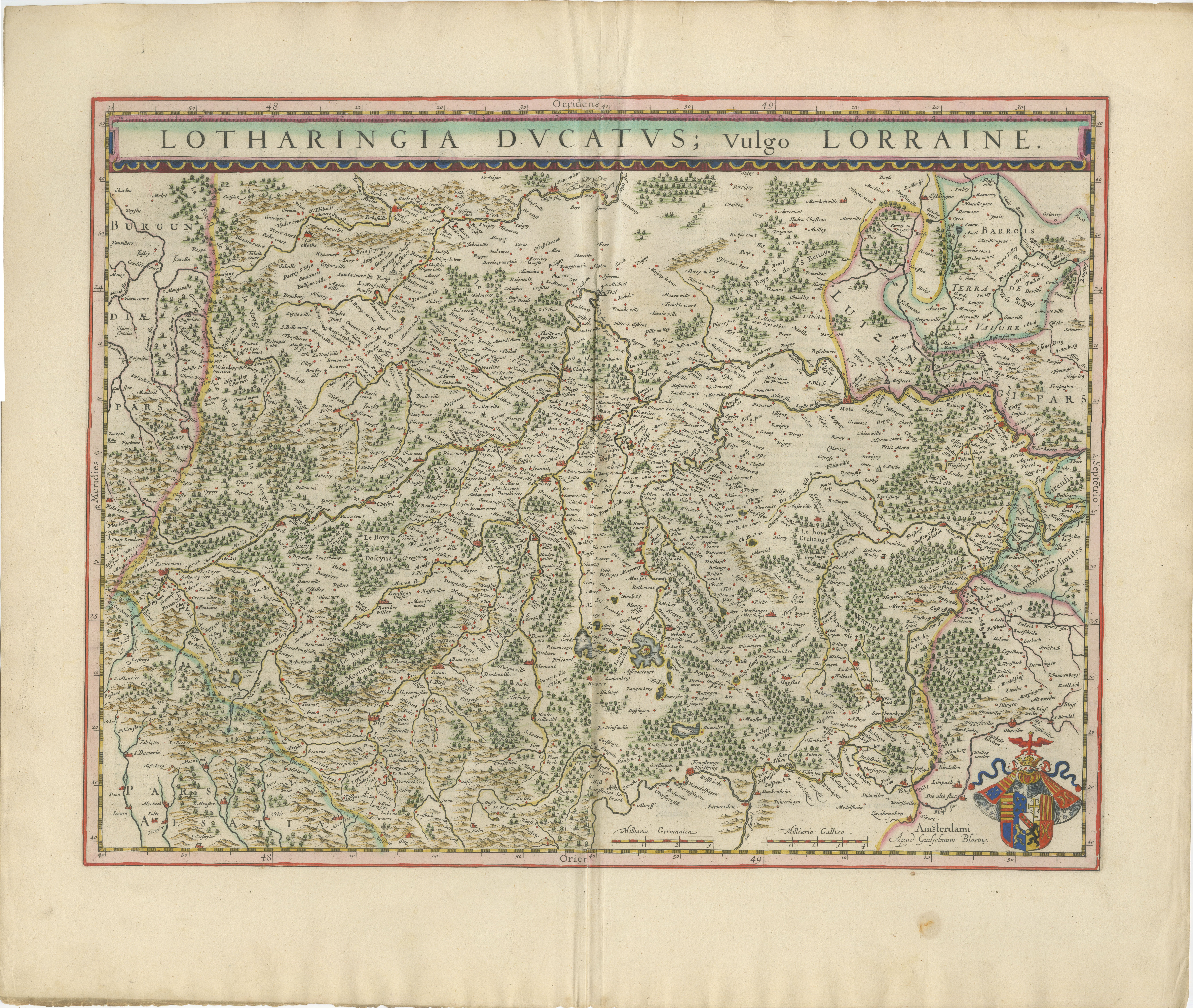 Lorraine Map – Blaeu Hand-Colored Dutch Golden Age Map of Lorraine c. 1642