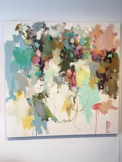 High Hopes - abstract pastel color blue pink and earth tone textural painting