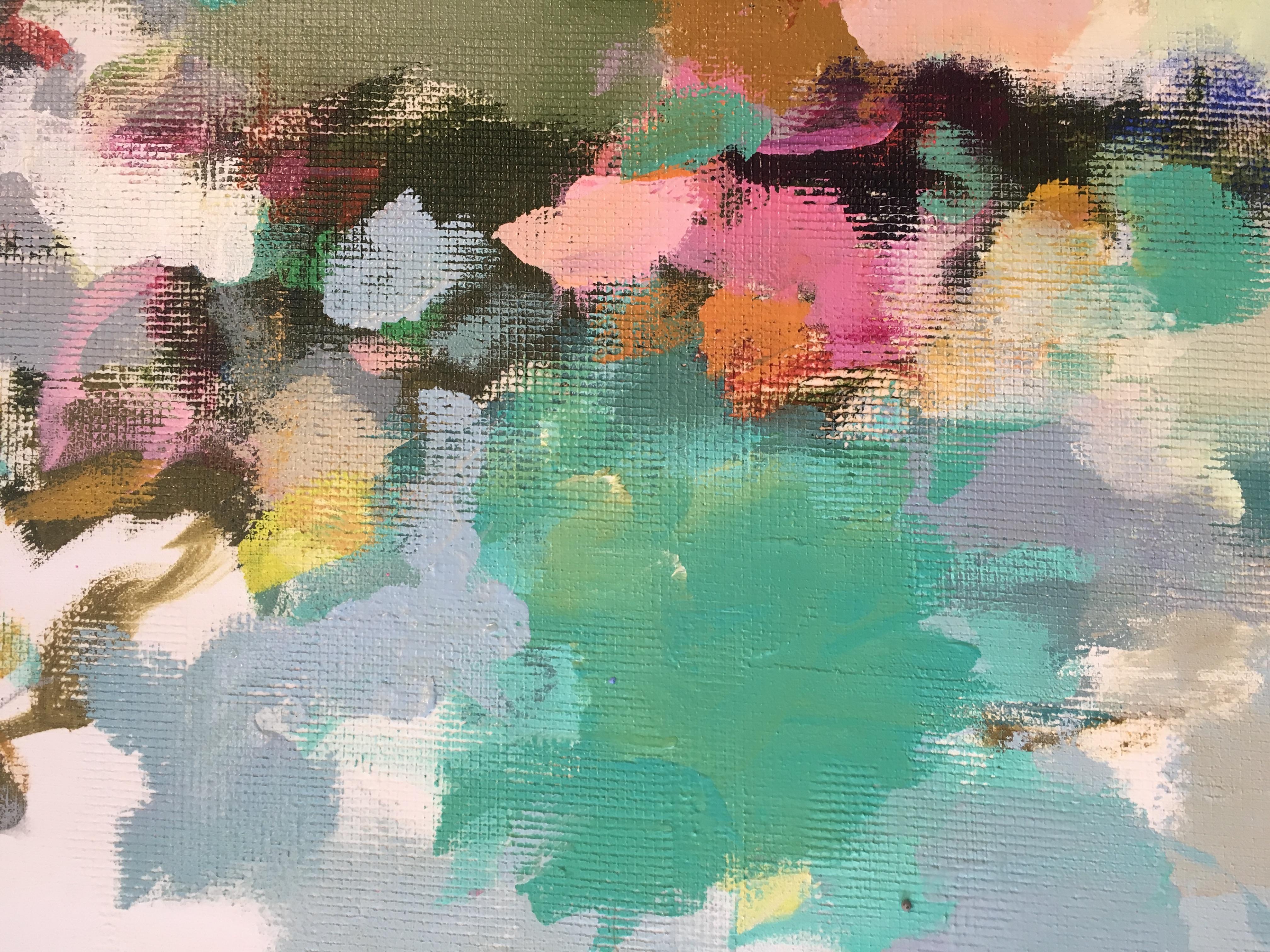 High Hopes - peinture texturée abstraite aux couleurs pastel bleu, rose et terre - Abstrait Painting par Lorraine Park