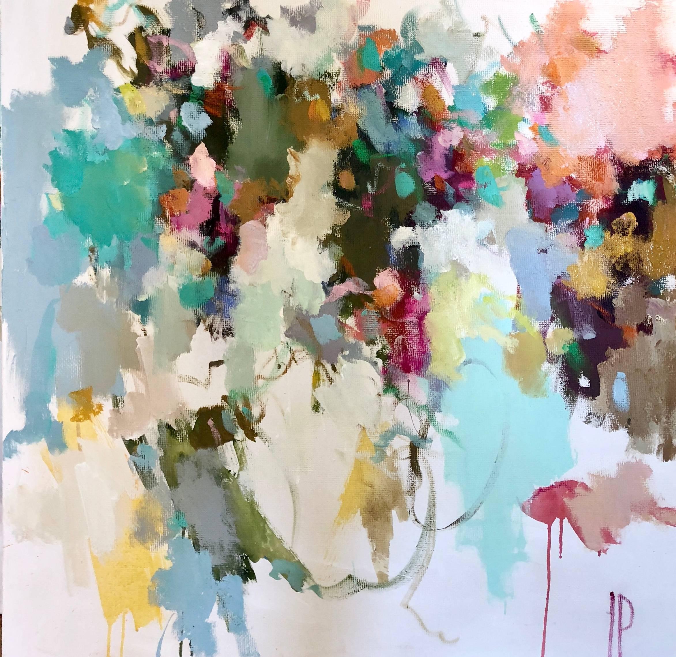 Abstract Painting Lorraine Park - High Hopes - peinture texturée abstraite aux couleurs pastel bleu, rose et terre