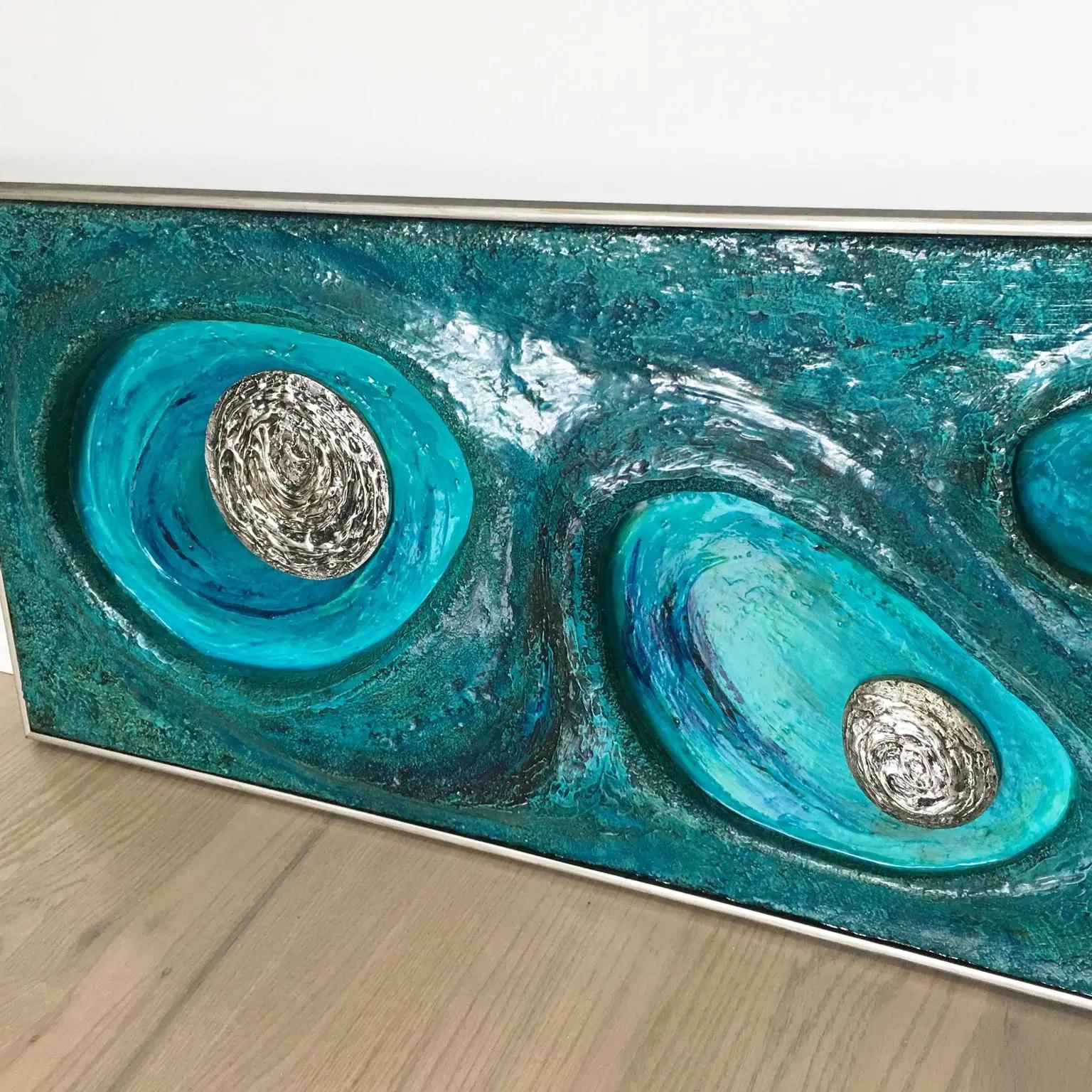 Lorraine Stelzer Turquoise Acrylic Resin Psychedelic Art Wall Sculpture Panel For Sale 5