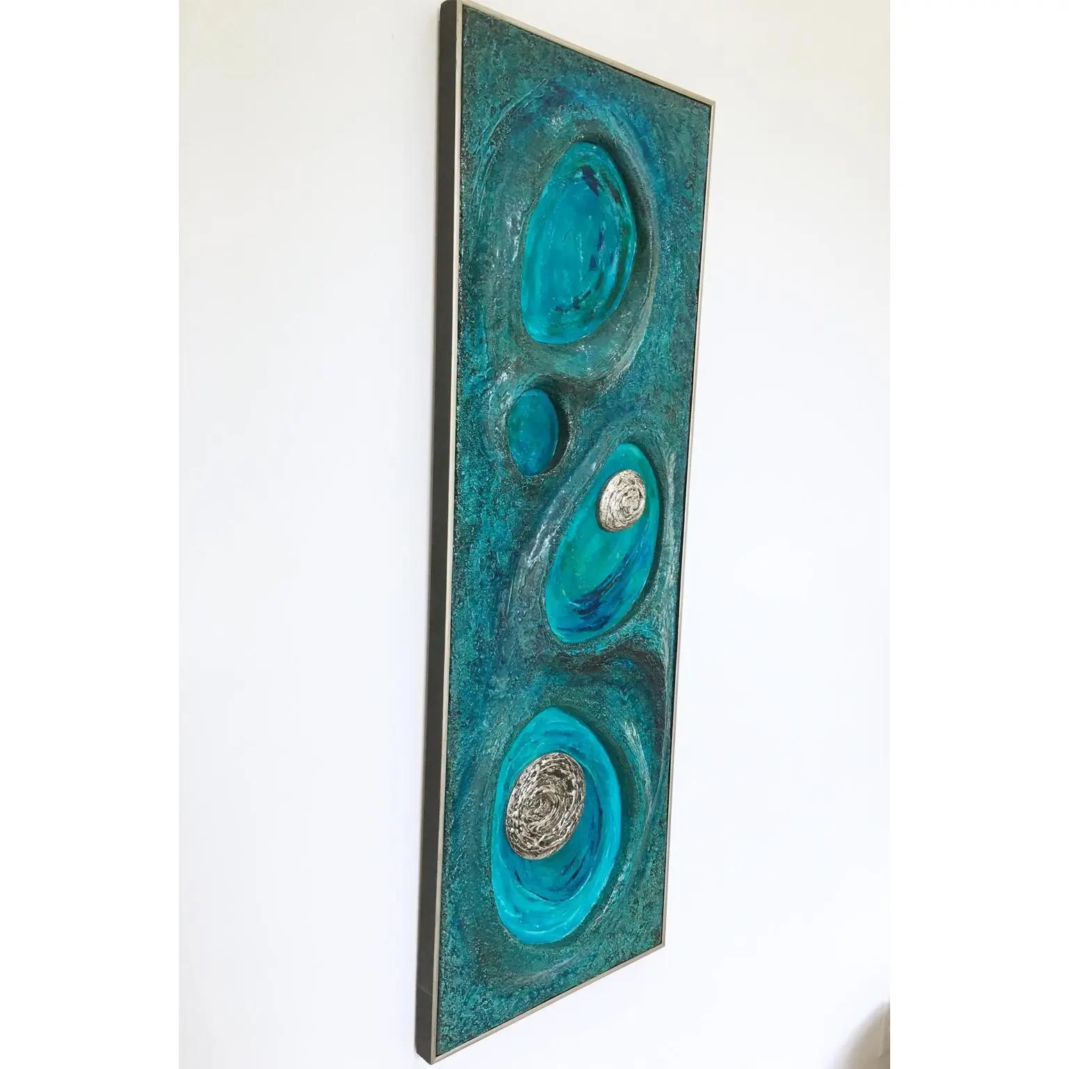 Lorraine Stelzer Turquoise Acrylic Resin Psychedelic Art Wall Sculpture Panel For Sale 8