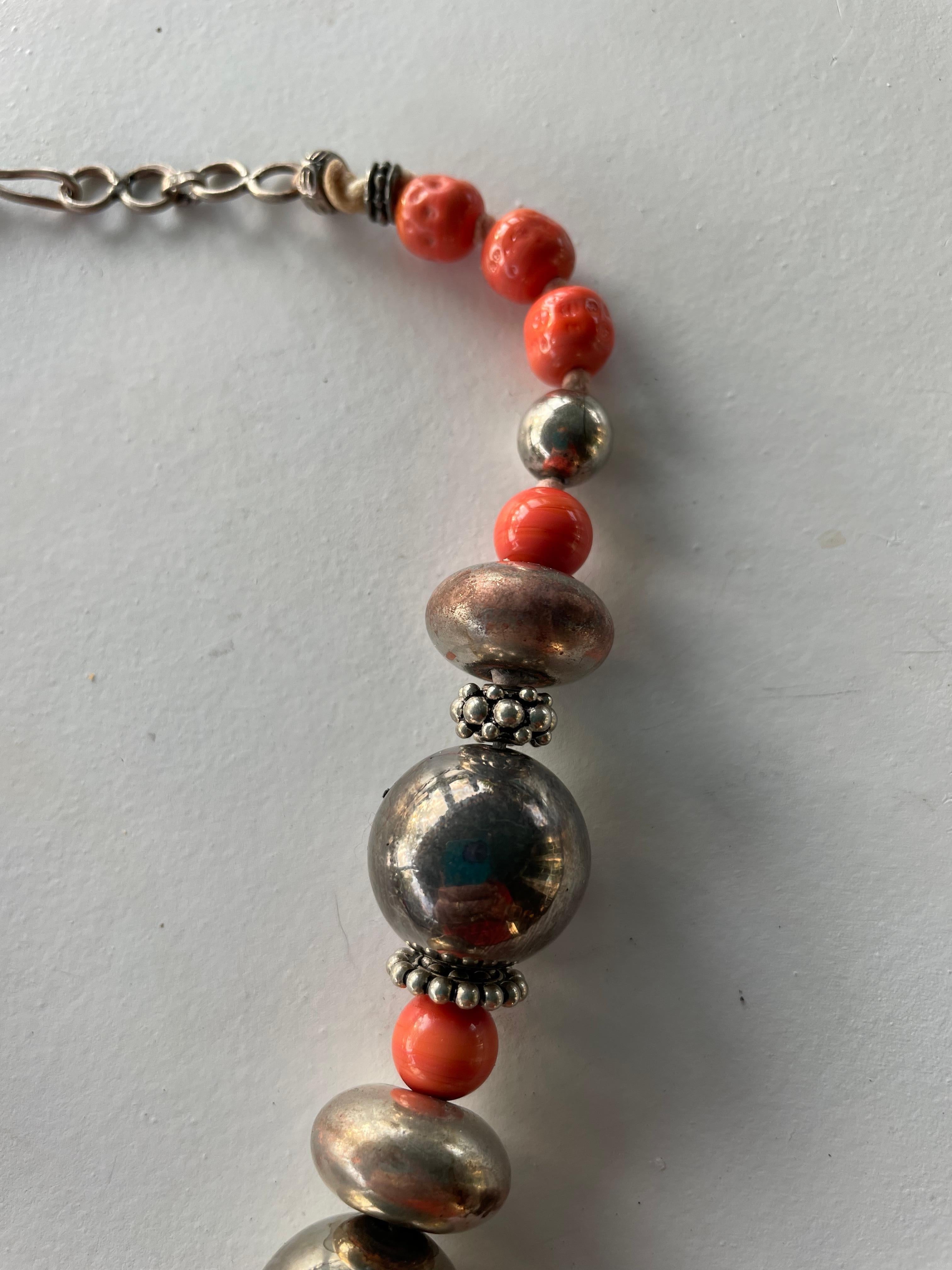 Artisan Lorraine’s Bijoux, one of a kind, handmade, Sterling heart and Mexican beads For Sale