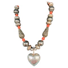 Vintage Lorraine’s Bijoux, one of a kind, handmade, Sterling heart and Mexican beads