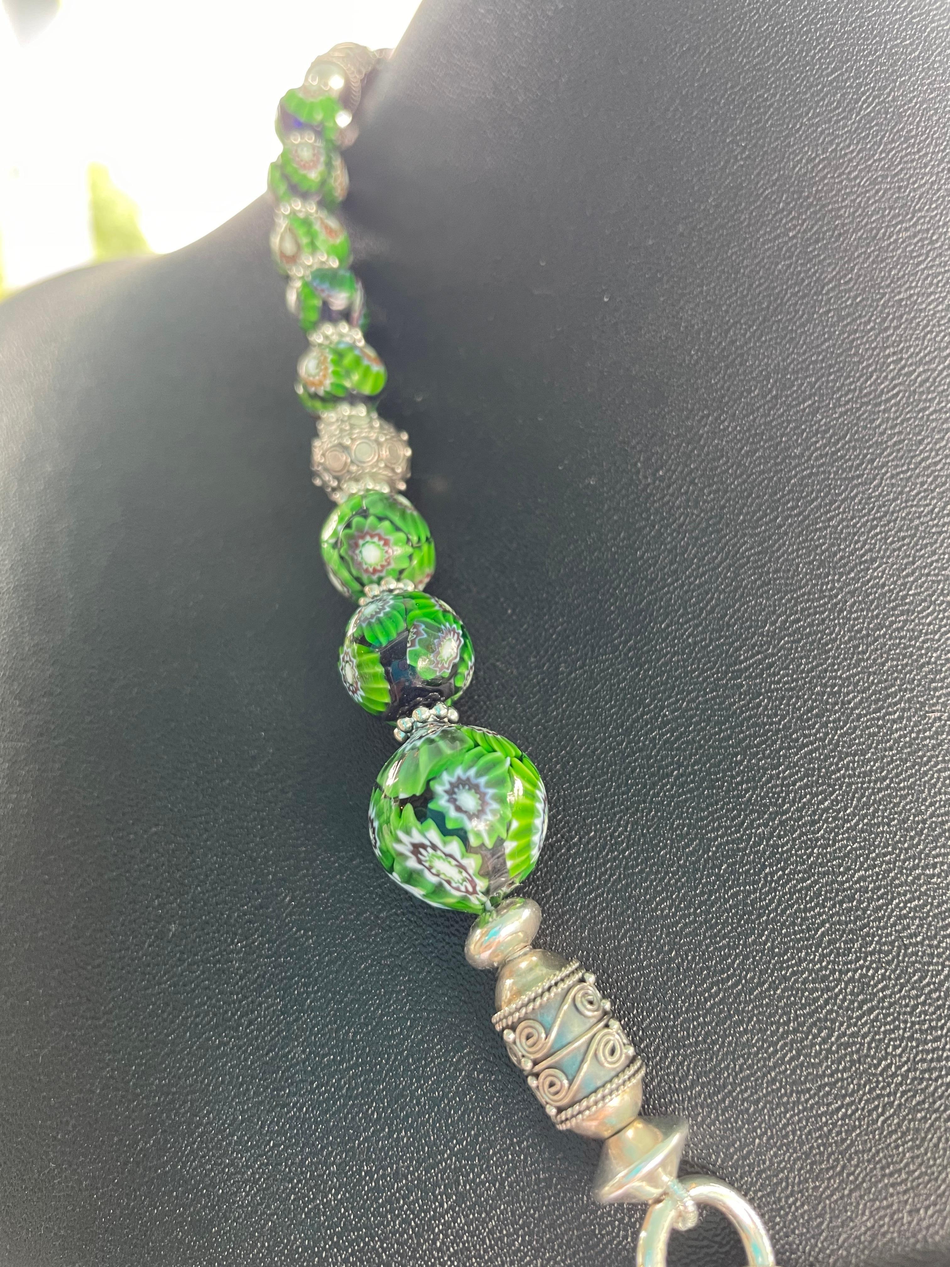 Cabochon Lorraine’s Bijoux presents a one of a kind Art Deco pendant on Venetian beads For Sale