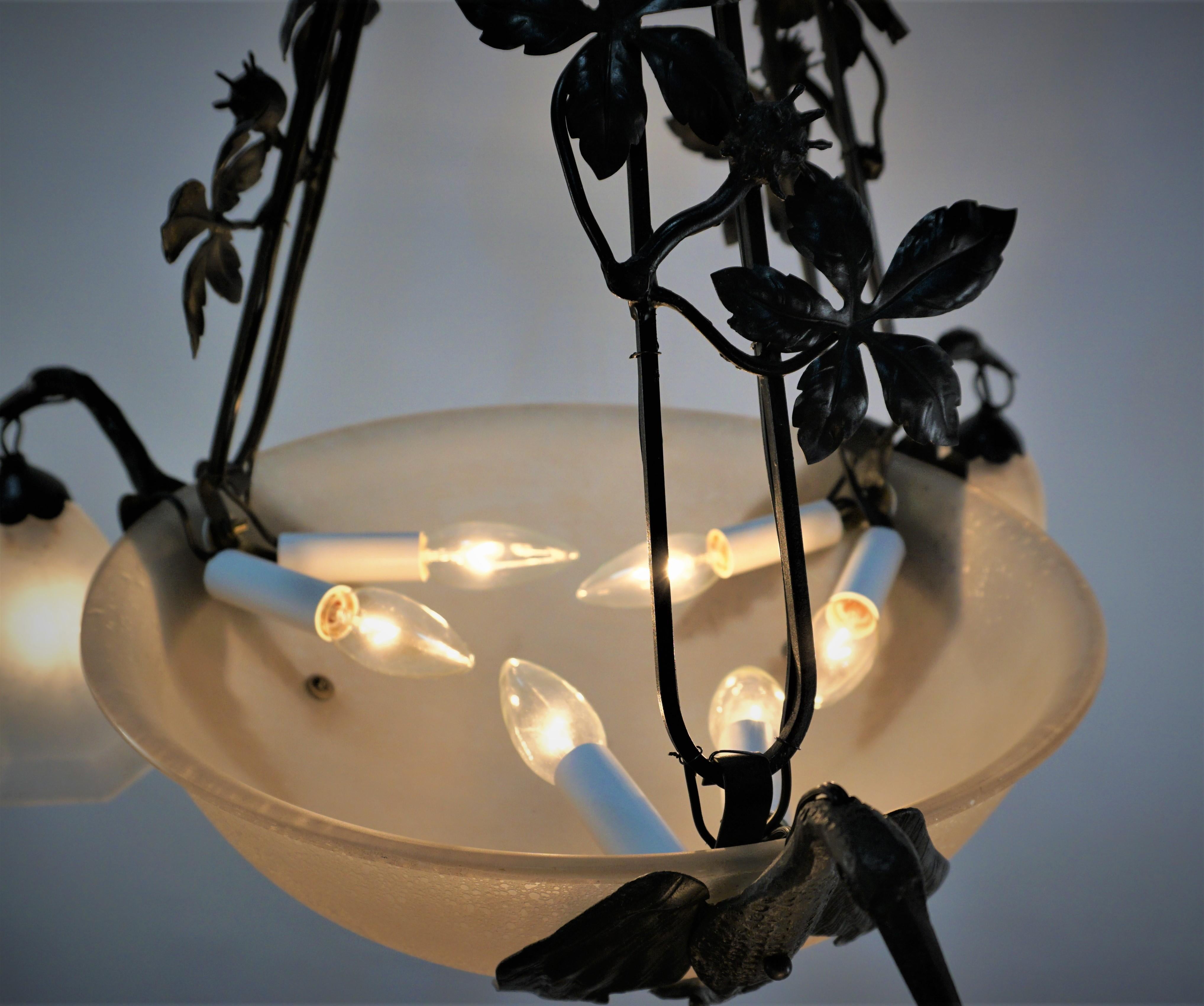 Lorrian/Daum Art Glass and Wrought Bird Chandelier 4