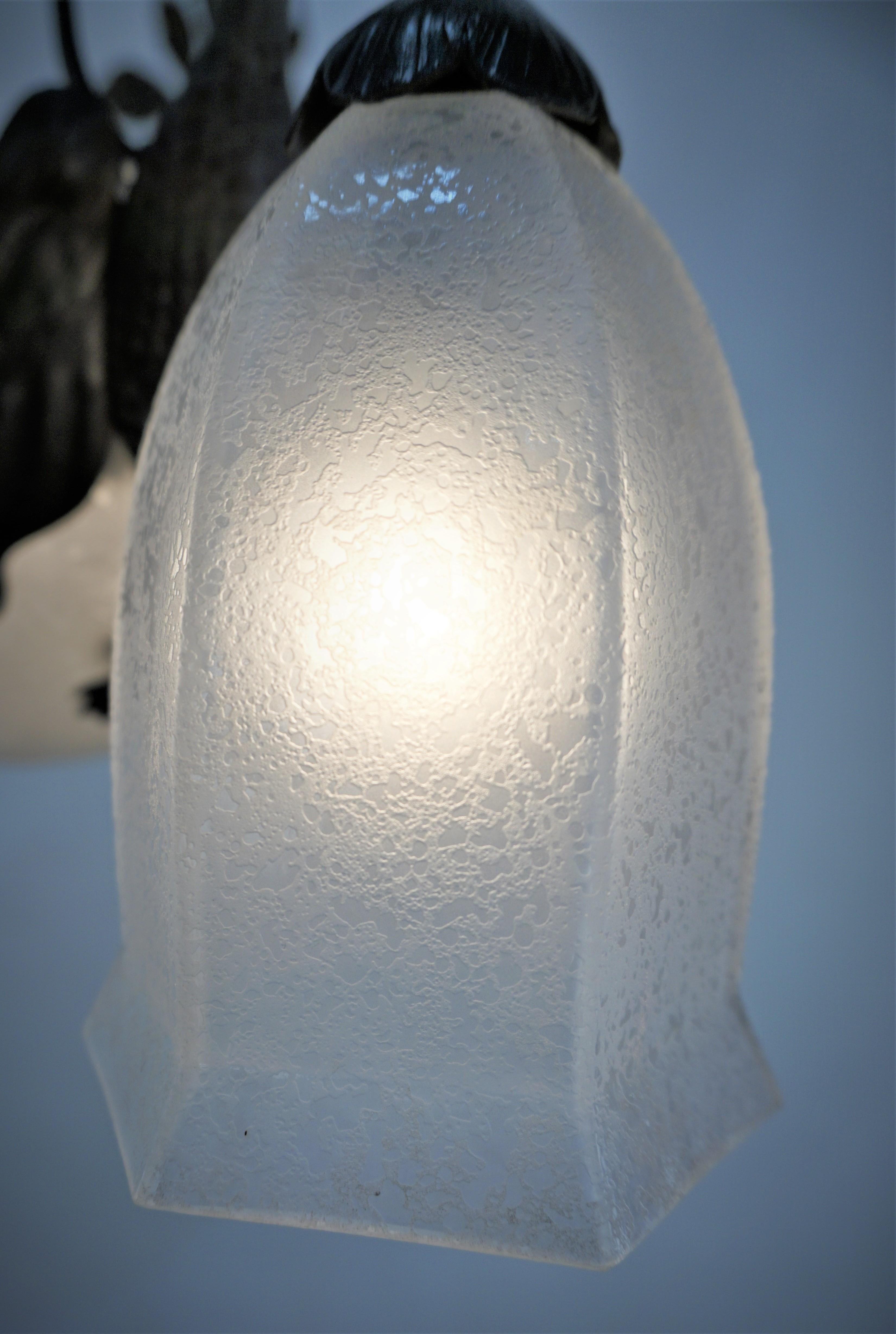 Lorrian/Daum Art Glass and Wrought Bird Chandelier 6