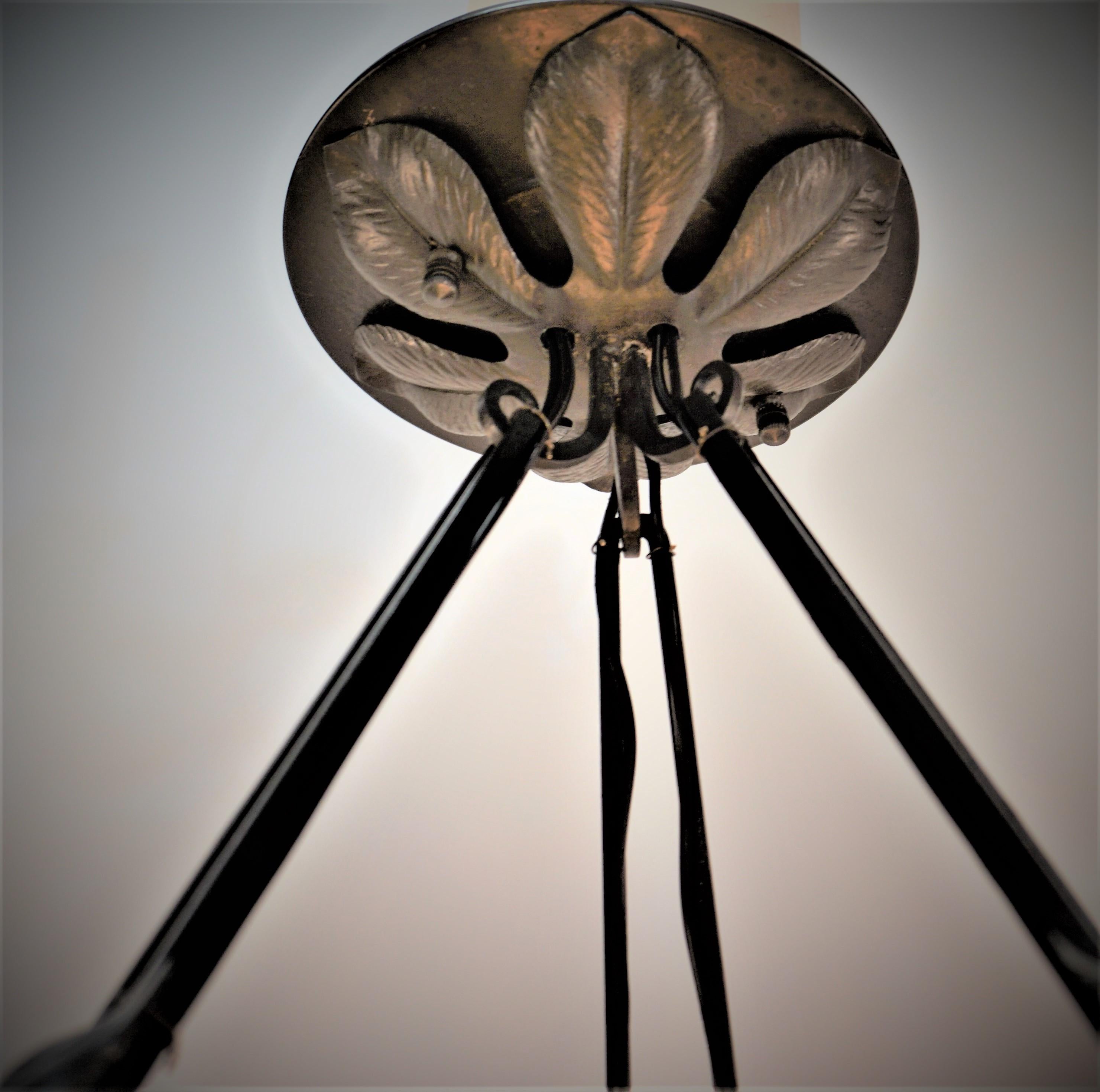 Early 20th Century Lorrian/Daum Art Glass and Wrought Bird Chandelier