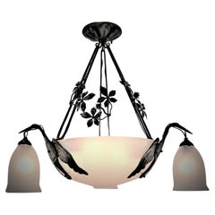 Lorrian/Daum Art Glass and Wrought Bird Chandelier