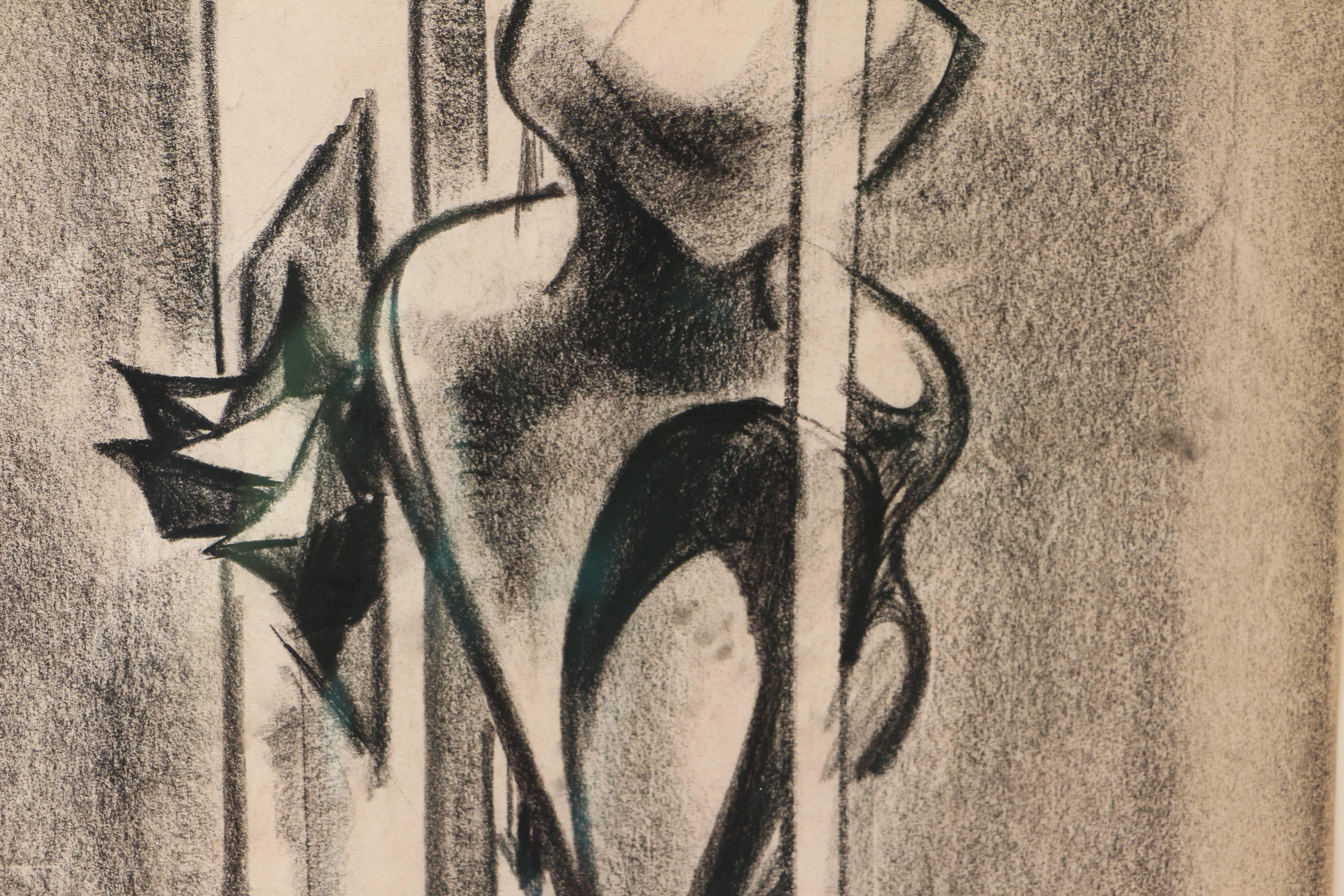 Untitled, original work on paper with dark forms and shapes  - Beige Abstract Drawing by Lorser Feitelson