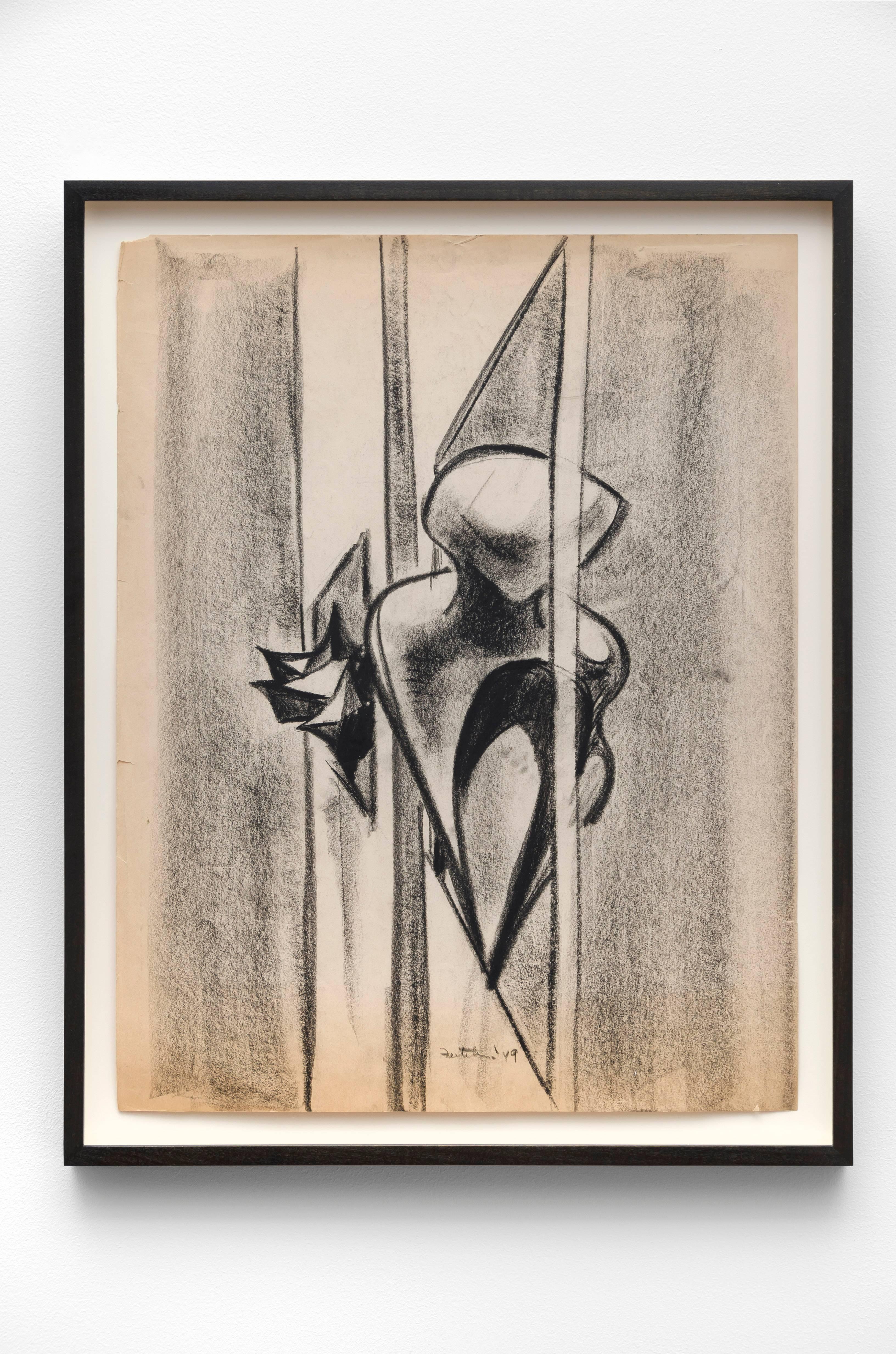 Lorser Feitelson Abstract Drawing - Untitled, original work on paper with dark forms and shapes 