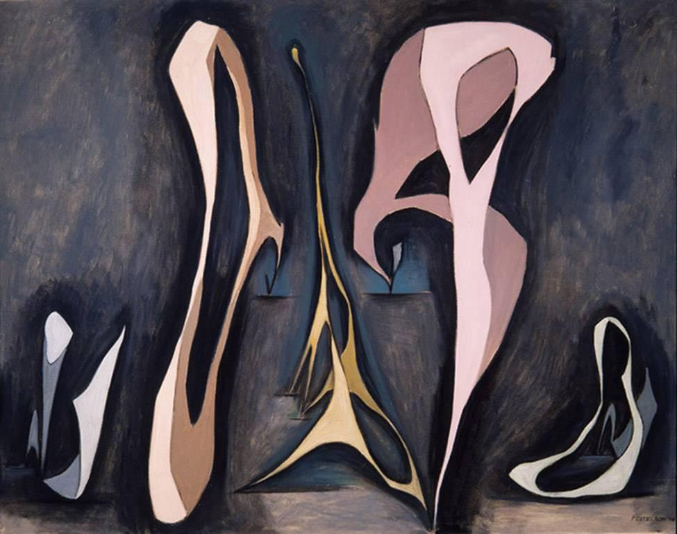 Lorser Feitelson Abstract Painting - Mirabilia, Magical Forms, post-surreal abstract oil painting with morphing forms