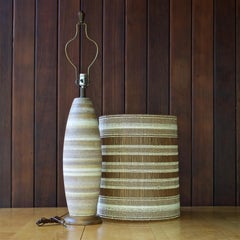 Los Angeles, Cabinmodern, Maria Kipp, Chenille-Schirm, Steingut-Tischlampe, Nussbaum