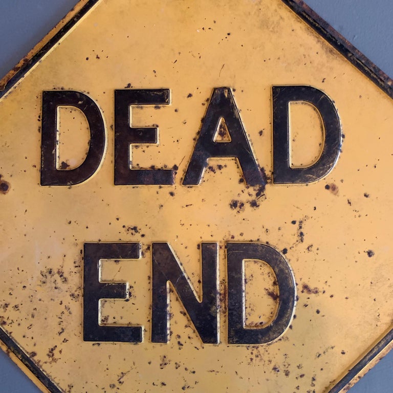 Vintage Los Angeles street sign. Embossed sign, circa 1960s. Reads 'DEAD END.' Tons of patina, good condition.