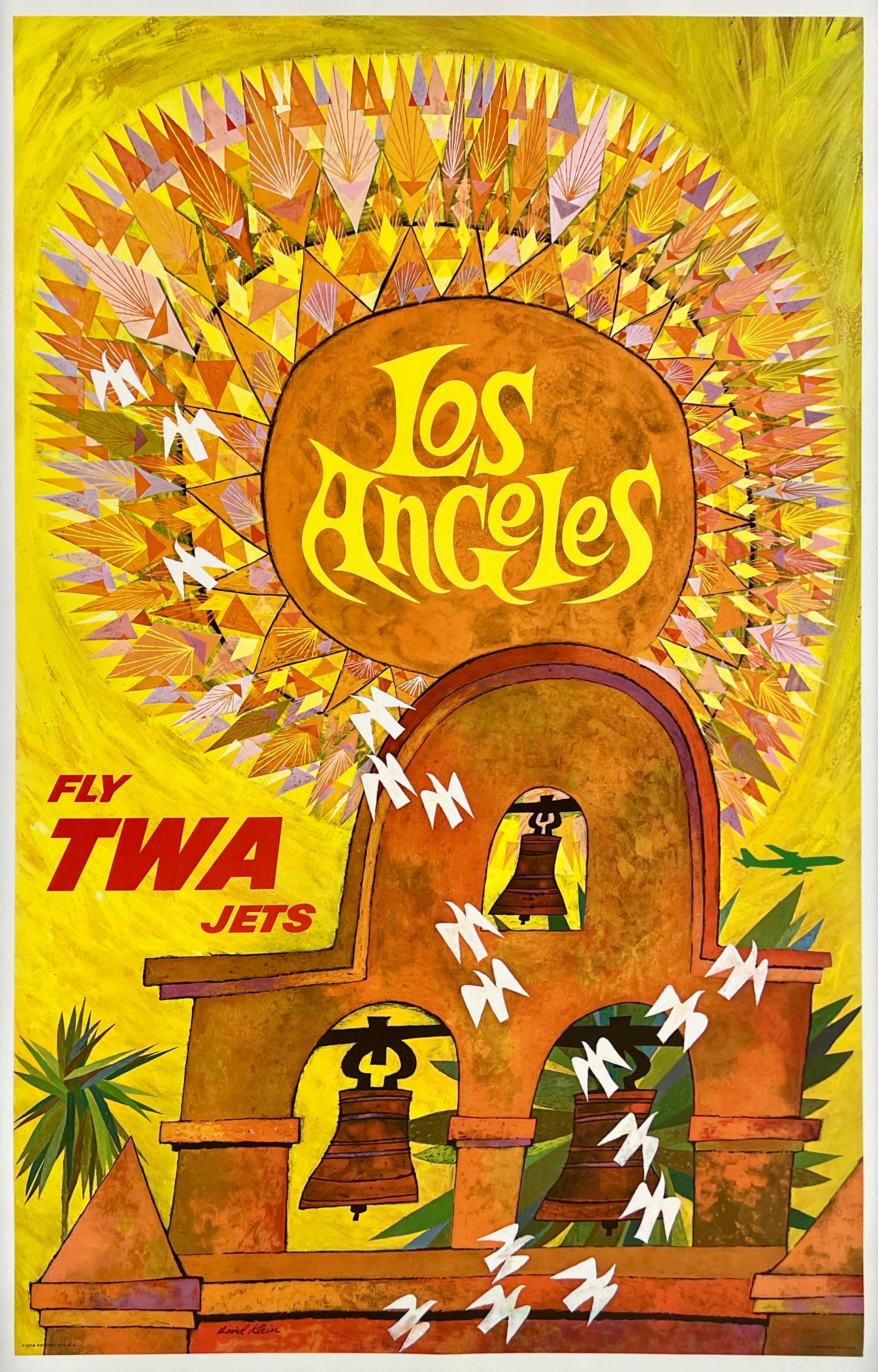 LOS ANGELES FLY TWA Autentico Poster di viaggio originale della compagnia aerea vintage David Klein